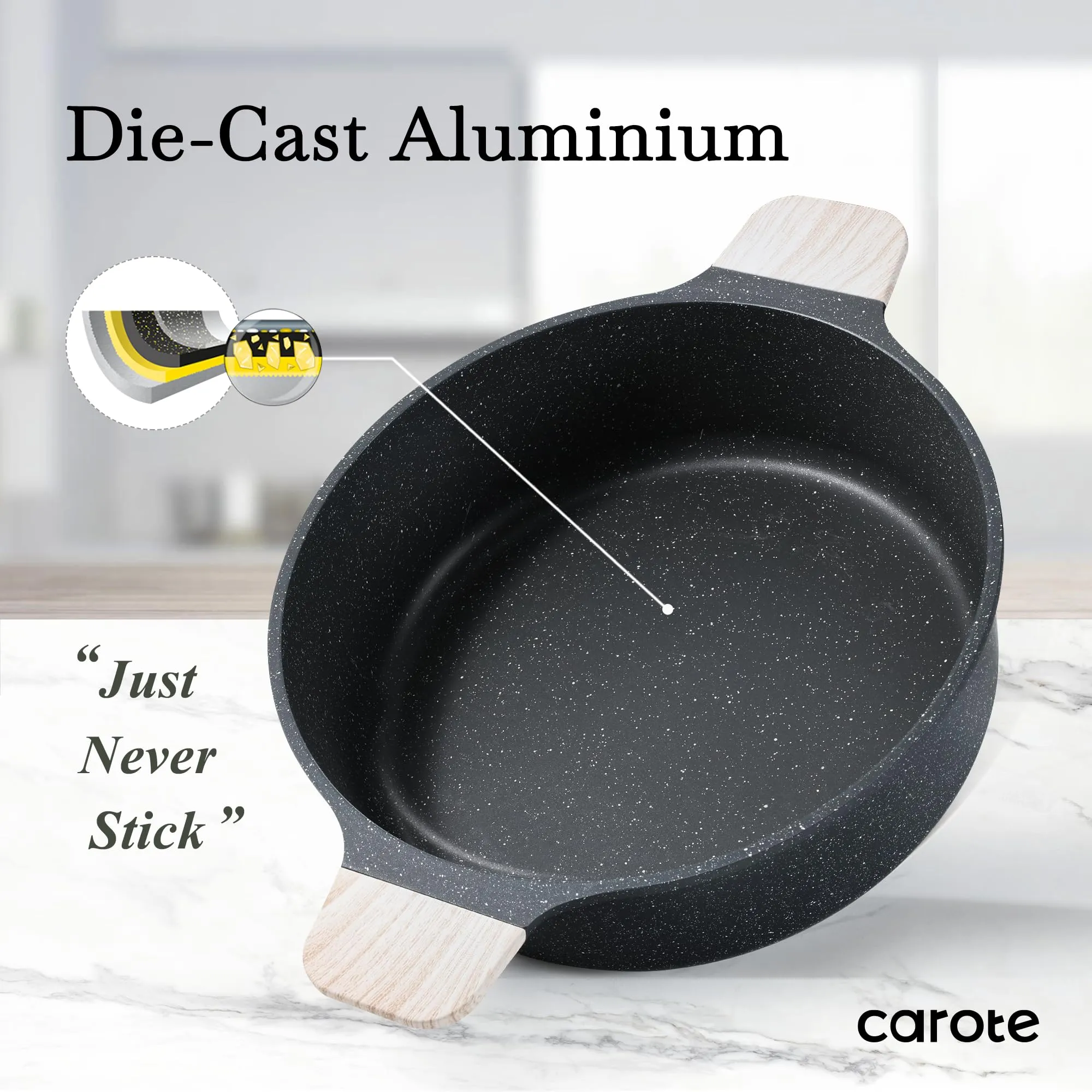 CAROTE 21Pcs Pots and Pans Set, Nonstick Cookware Sets, White Granite Induction Cookware Non Stick Cooking Set w/Frying Pans & Saucepans(PFOS, PFOA Free)
