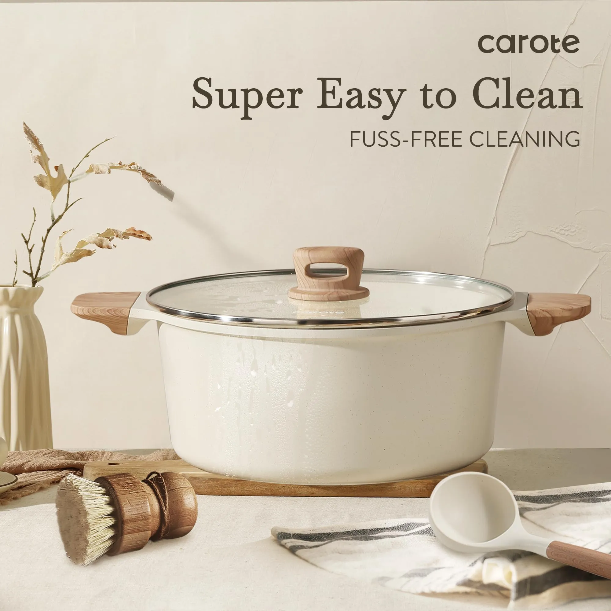 CAROTE 21Pcs Pots and Pans Set, Nonstick Cookware Sets, White Granite Induction Cookware Non Stick Cooking Set w/Frying Pans & Saucepans(PFOS, PFOA Free)