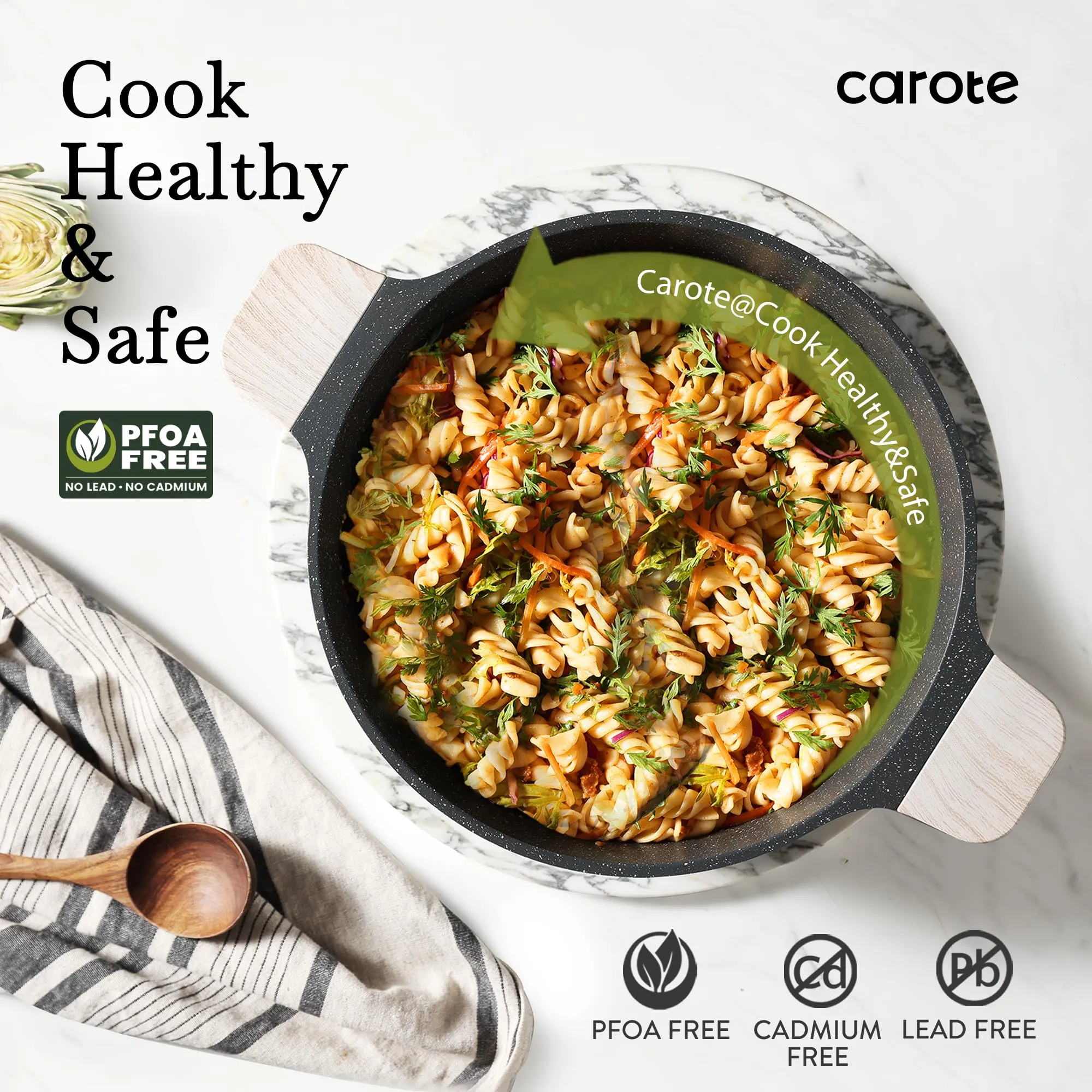CAROTE 21Pcs Pots and Pans Set, Nonstick Cookware Sets, White Granite Induction Cookware Non Stick Cooking Set w/Frying Pans & Saucepans(PFOS, PFOA Free)