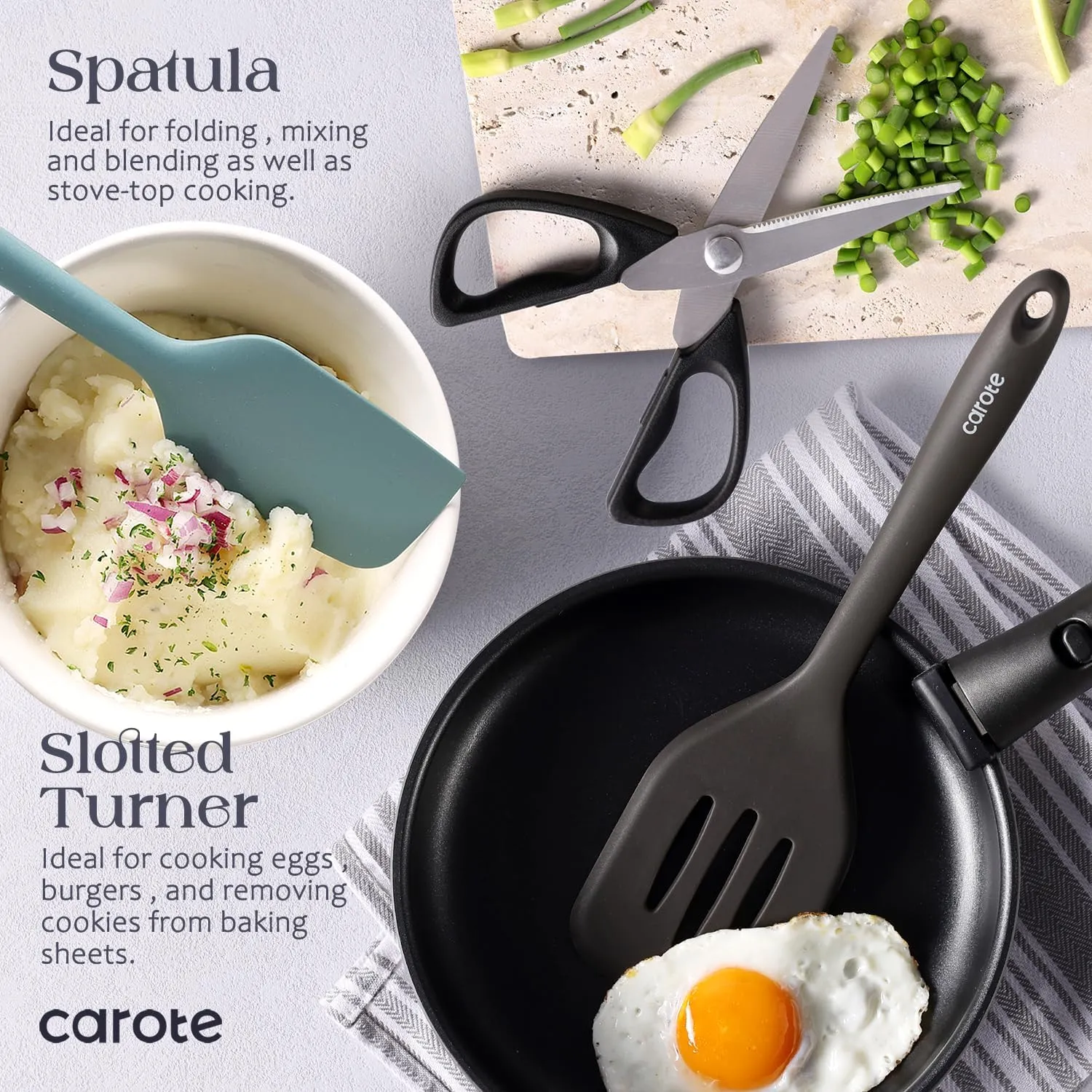 CAROTE Silicone Cooking Utensils Set, 26Pcs Kitchen Utensils Set for Non-Stick Cookware, Dishwasher Safe Kitchen Gadgets Tools, Heat Resistant Spatula Set