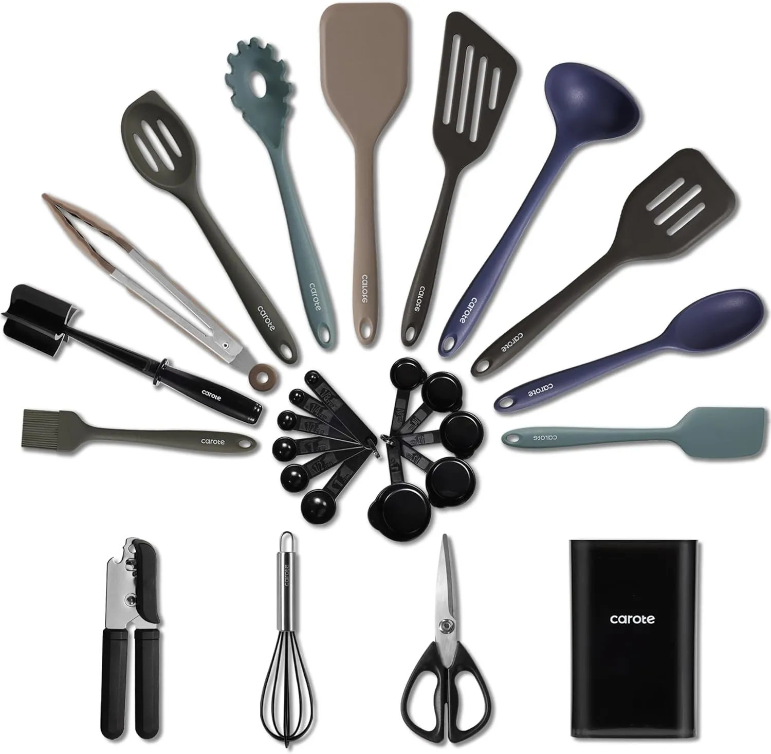 CAROTE Silicone Cooking Utensils Set, 26Pcs Kitchen Utensils Set for Non-Stick Cookware, Dishwasher Safe Kitchen Gadgets Tools, Heat Resistant Spatula Set