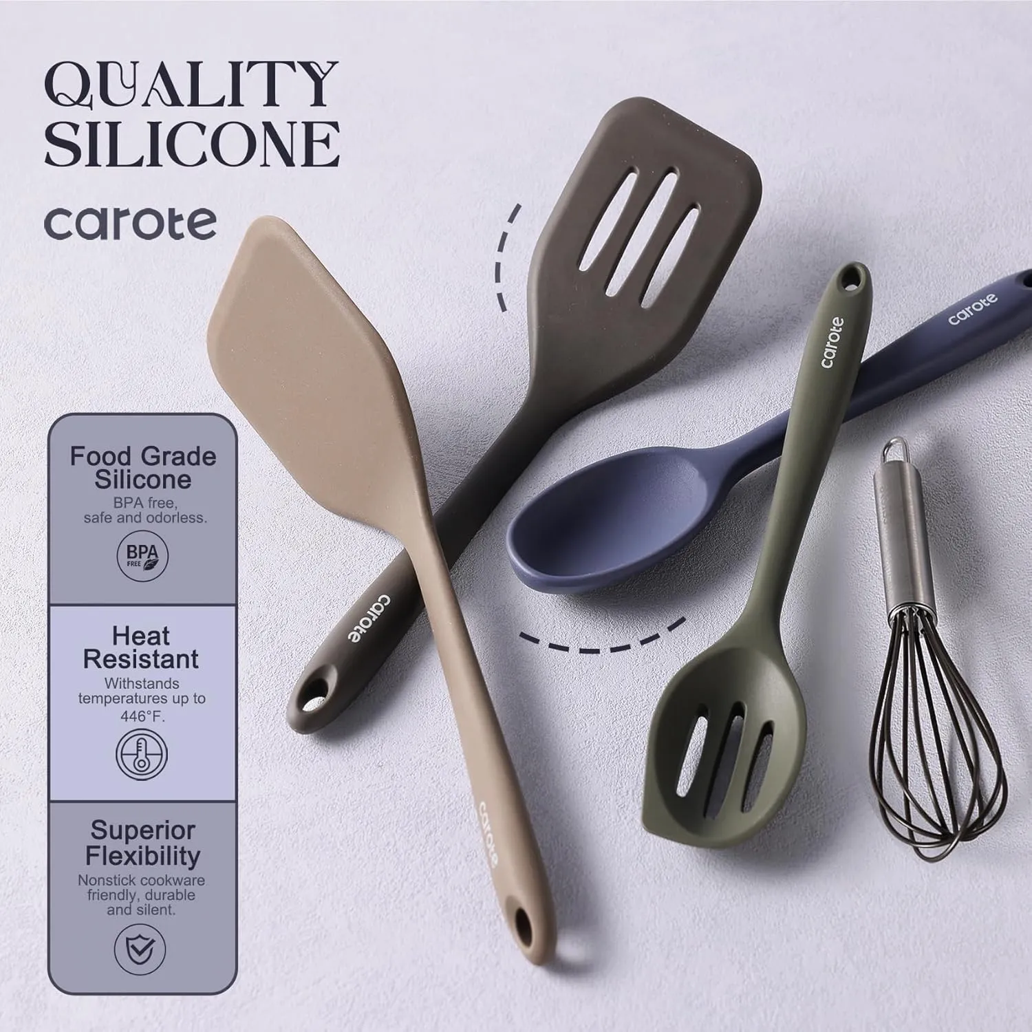 CAROTE Silicone Cooking Utensils Set, 26Pcs Kitchen Utensils Set for Non-Stick Cookware, Dishwasher Safe Kitchen Gadgets Tools, Heat Resistant Spatula Set