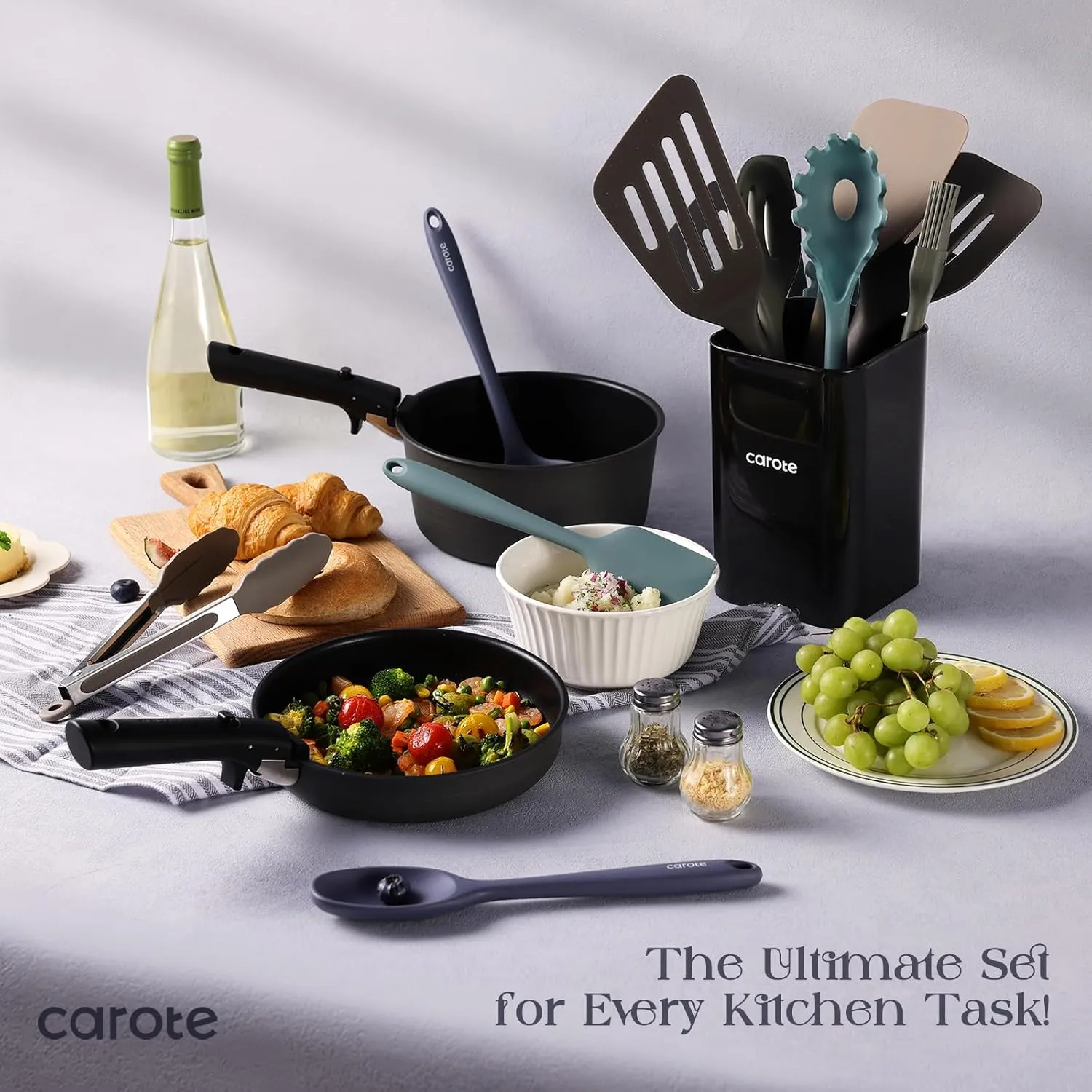 CAROTE Silicone Cooking Utensils Set, 26Pcs Kitchen Utensils Set for Non-Stick Cookware, Dishwasher Safe Kitchen Gadgets Tools, Heat Resistant Spatula Set