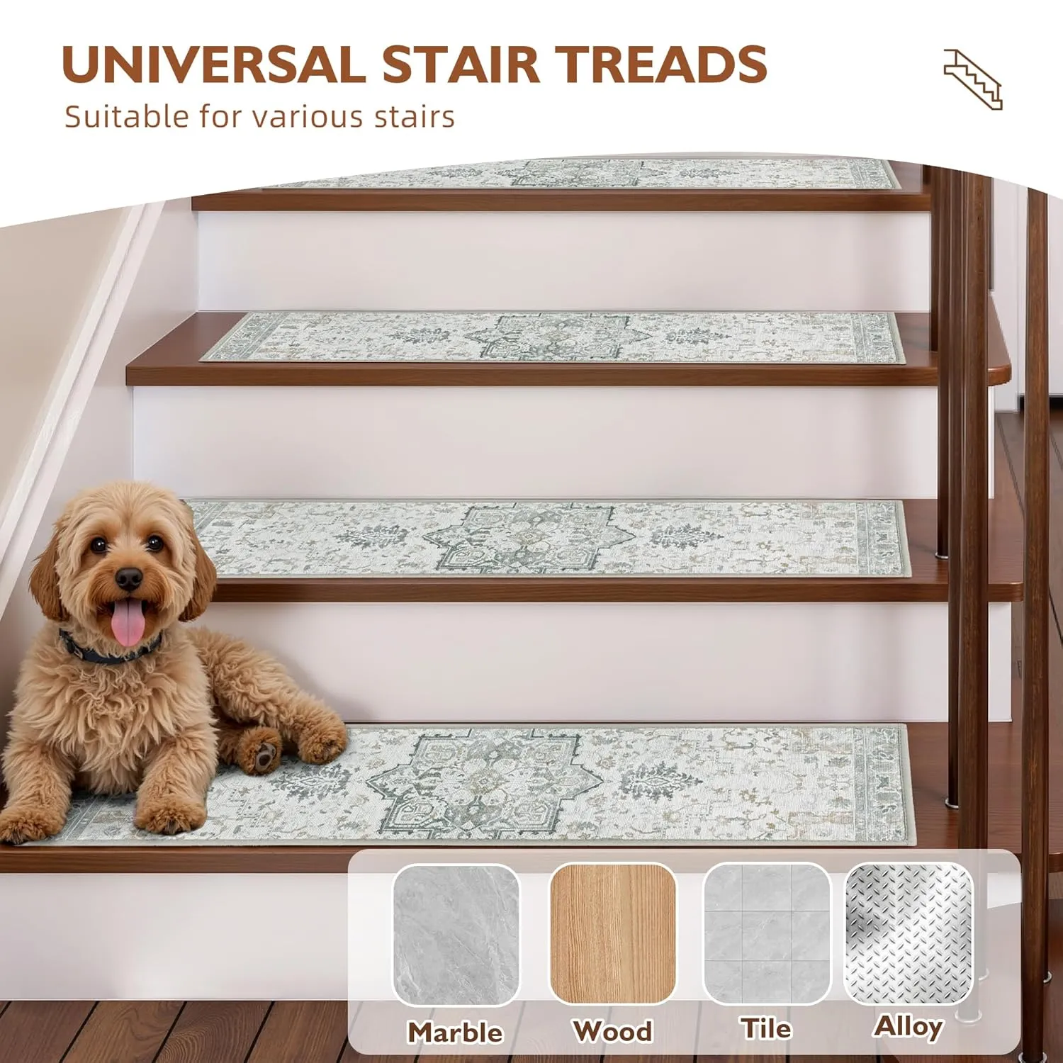 Carpet Stair Treads Non Slip for Wooden Steps 4PCS, 8" X 30" Stair Runners Mats Indoor, Stain Resistant Staircase Step Treads Stair Rugs with TPR Self Adhesive Backing for Kids, Elders, Dogs, Grey
