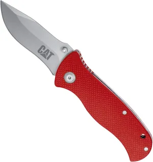 Cat 7-1/2 Inch Drop-Point Folding Knife, 3 Inch Blade, Pocket Clip, Hunting, Fishing, Rope, Outdoors - 980125, Red