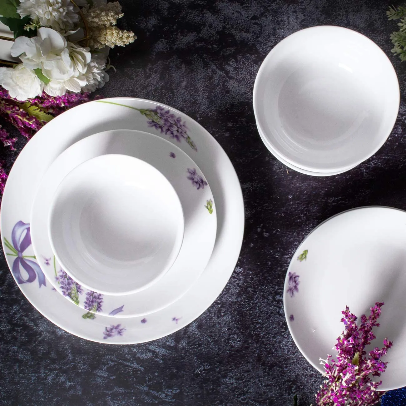 Ceramic Dinner Plate Sets, Plates, Bowls, 4 Set