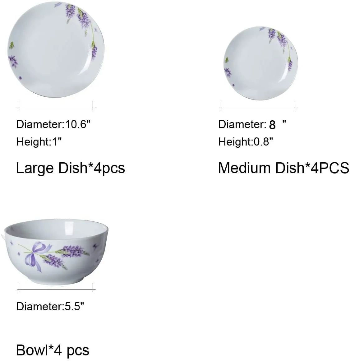 Ceramic Dinner Plate Sets, Plates, Bowls, 4 Set
