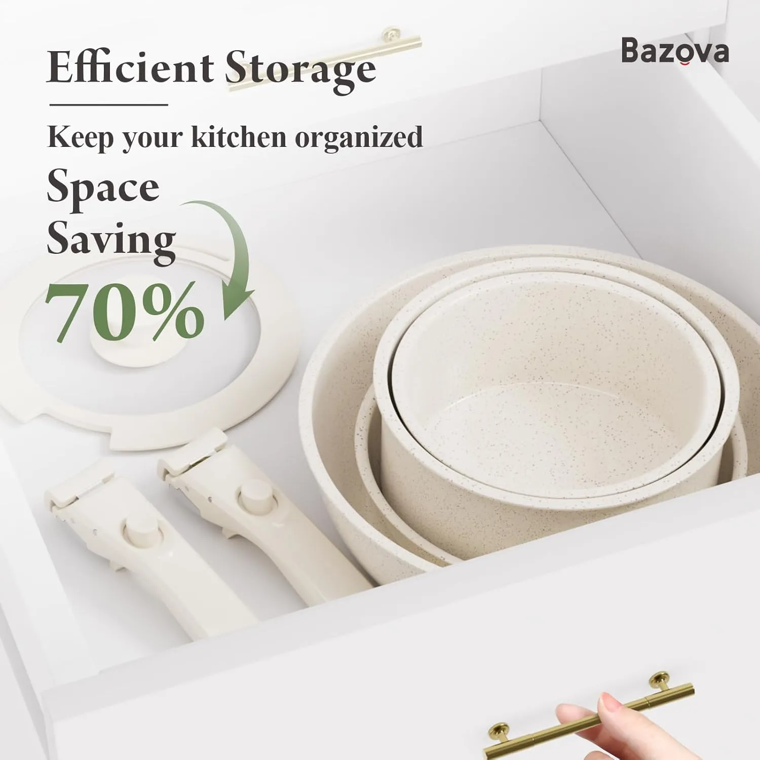 Ceramic Nonstick Cookware Set, Healthy,Non Toxic,17-Pieces Pots and Pans Set Removable Handles,Induction RV Kitchen Set,Stain & Scratch-resistant,Dishwasher/Oven Safe,PFAS/PFOA Free,Cream White