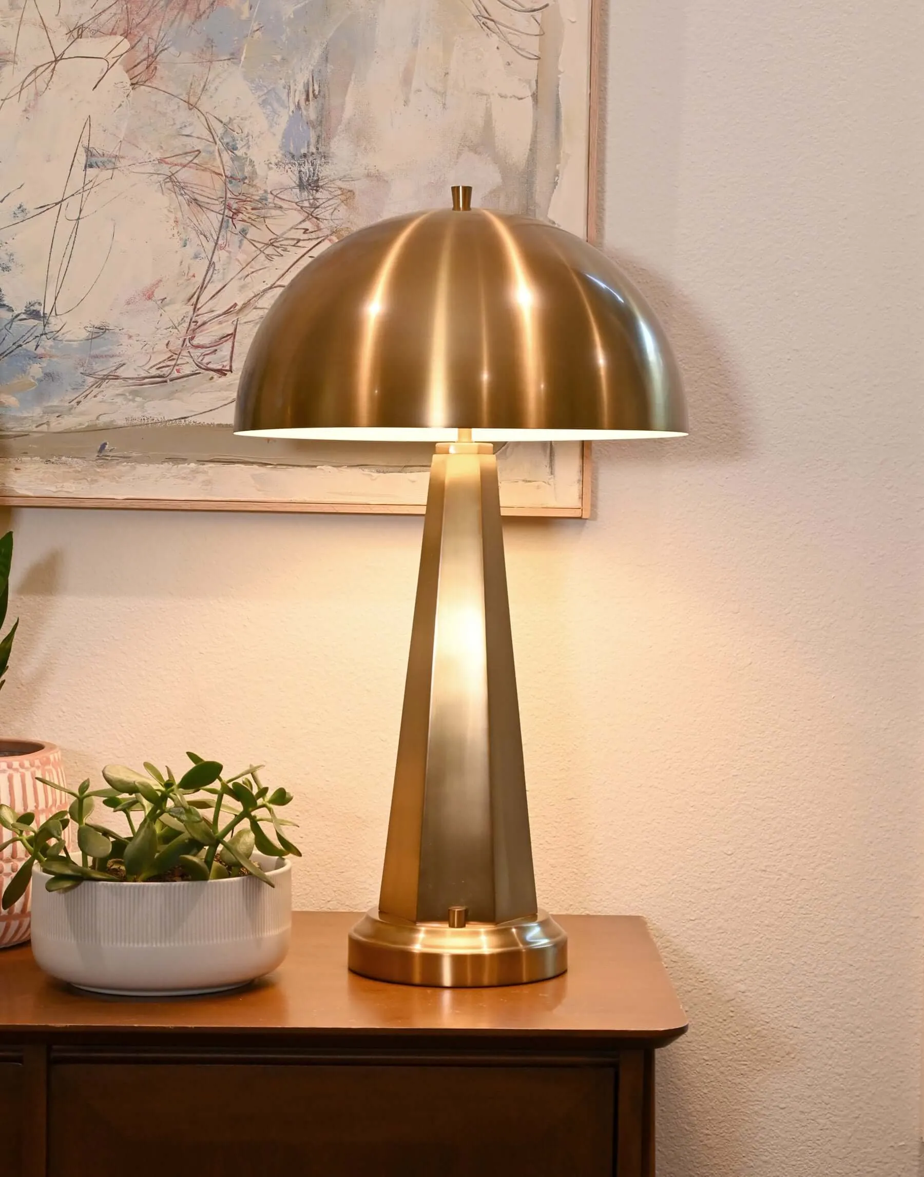 Chaplan Cordless Table Lamp - Antique Brass with Metal Dome Shade