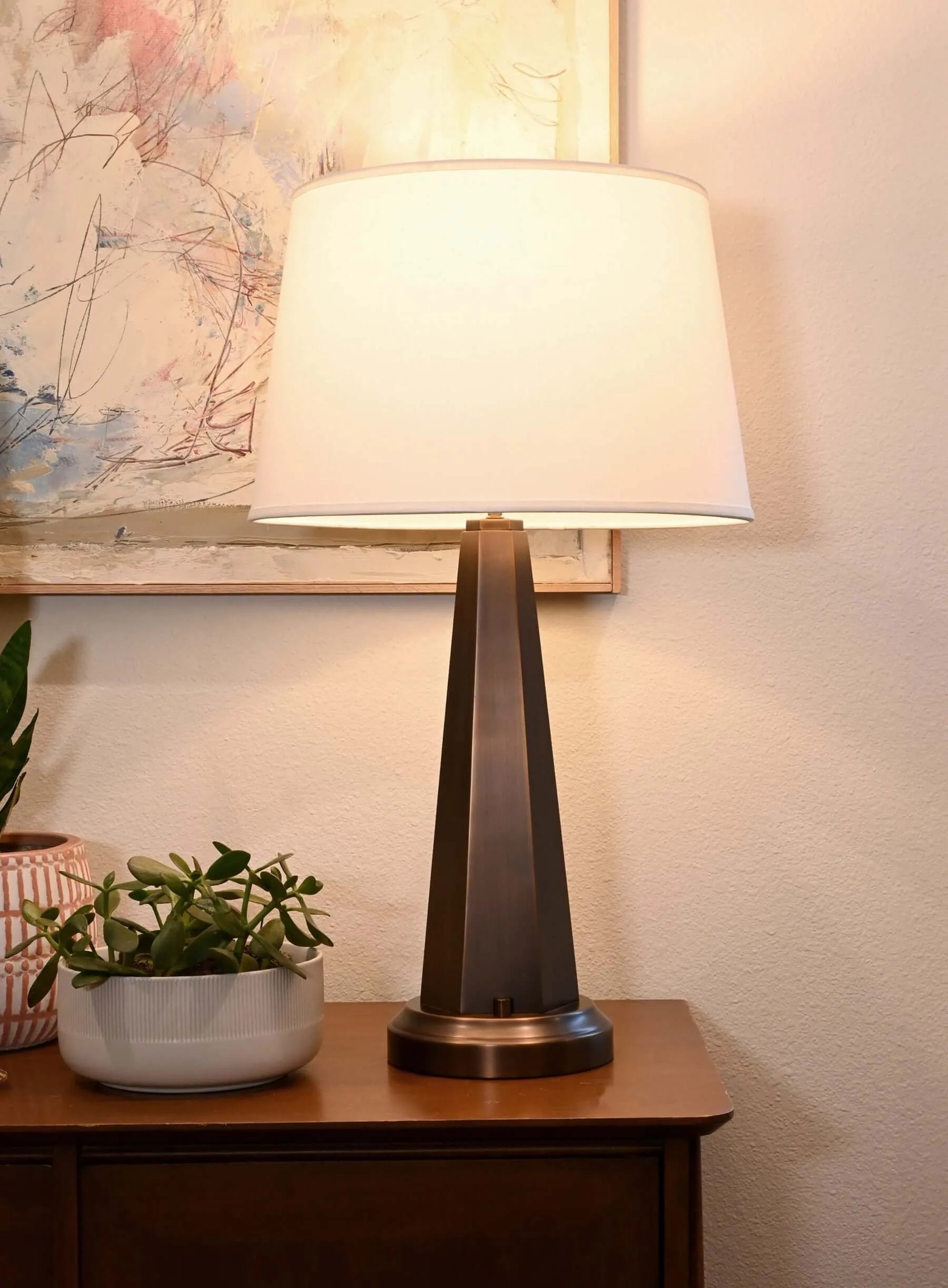 Chaplan Cordless Table Lamp - Dark Antique Brass with Linen Shade