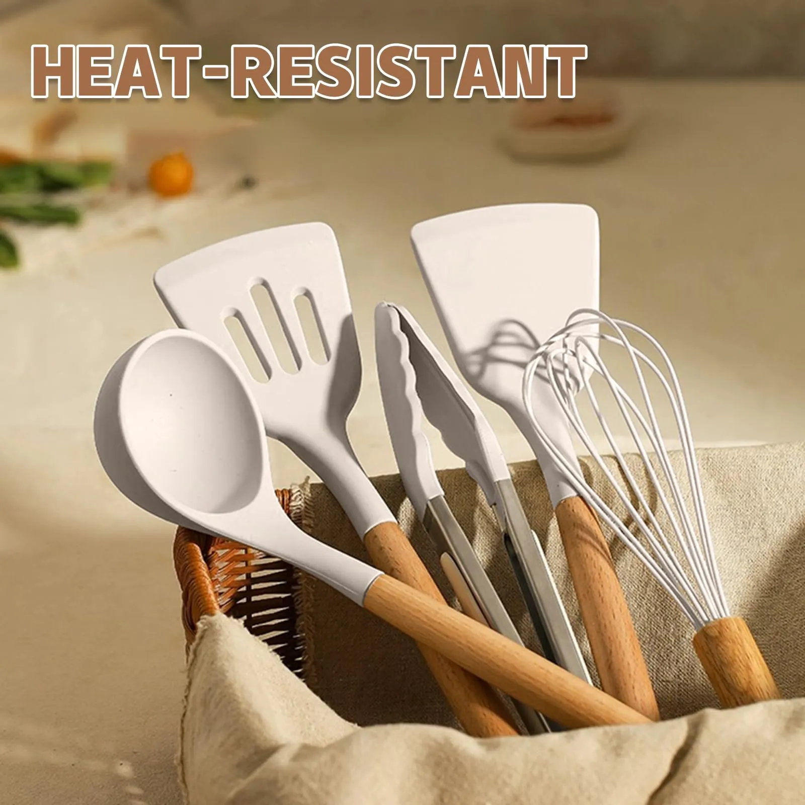 Chef Kitchen Cooking Utensils Set, 33 pcs Non-Stick Silicone Cooking Kitchen Utensils Spatula Set with Holder, Wooden Handle Silicone Kitchen Gadgets Utensil Set