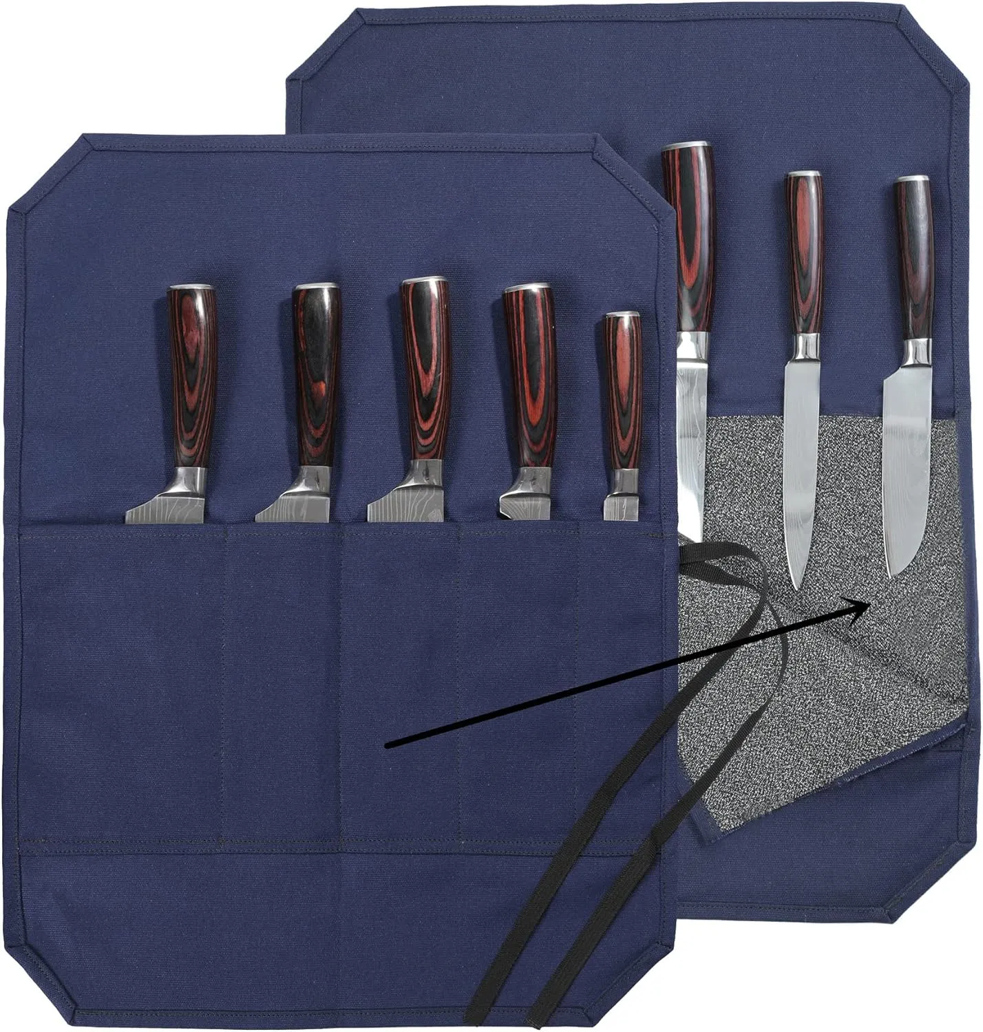 Chef's Knife Bag With 5 Slots, Wax Canvas Knife roll with Professional Anti Cutting Fabric Inside (Blue)