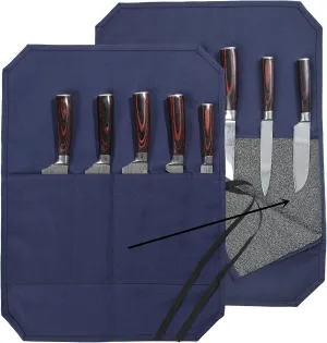Chef's Knife Bag With 5 Slots, Wax Canvas Knife roll with Professional Anti Cutting Fabric Inside (Blue)