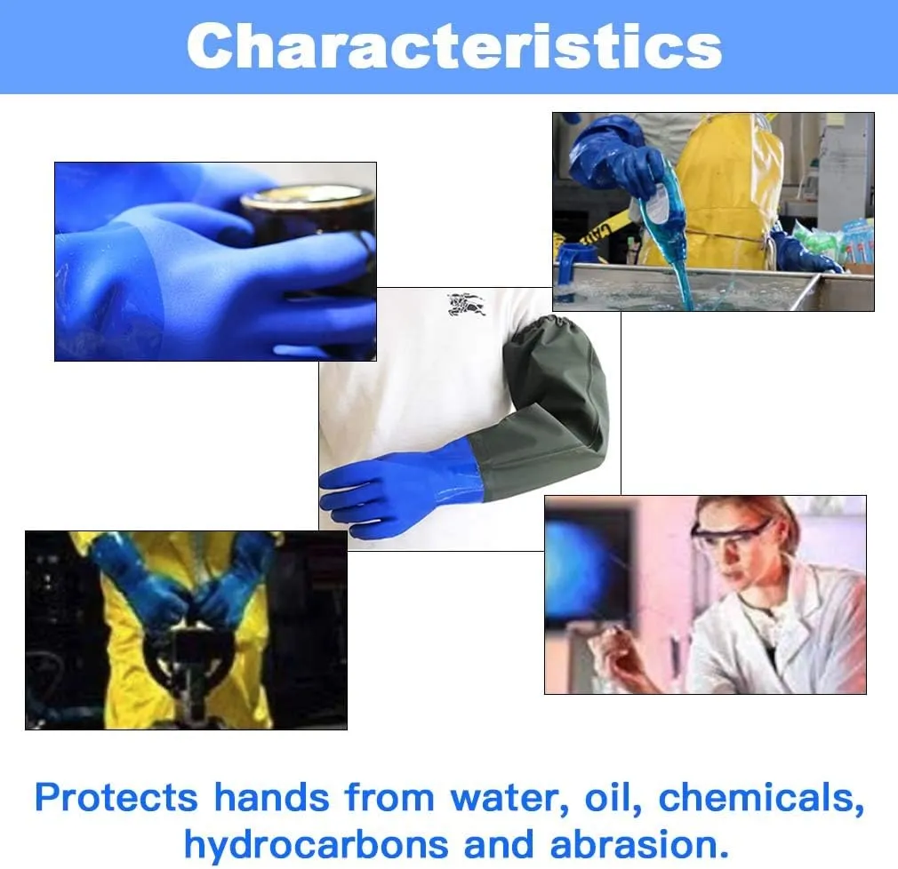 Chemical Resistant Long Rubber Gloves - Waterproof & Heavy Duty for Chemical Acid Work
