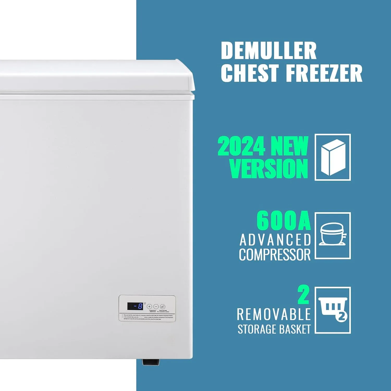Chest Freezer with Electronic Control 41℉ to -15 ℉Deep Freezer 4.0Cubic Feet Freestanding Small Freezers with 2Removable Stainless Steel Basket Mini Freezer Top Open Door Compact Freezer