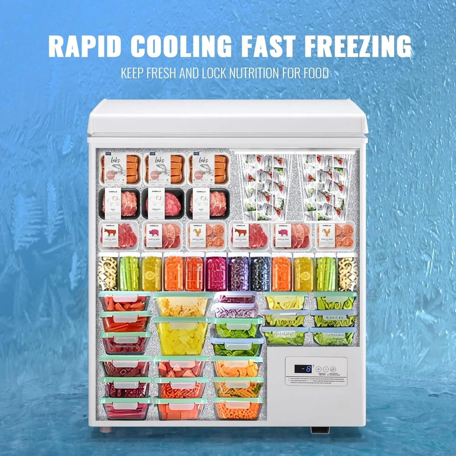 Chest Freezer with Electronic Control 41℉ to -15 ℉Deep Freezer 4.0Cubic Feet Freestanding Small Freezers with 2Removable Stainless Steel Basket Mini Freezer Top Open Door Compact Freezer