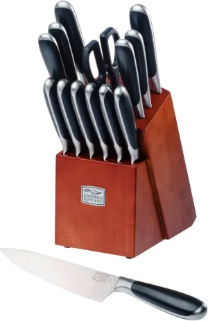 Chicago Cutlery Belden 15 Piece Premium Kitchen Knife Set with Cherry-Stain Block, Stainless Steel Blades to Resist Rust, Stains, and Pitting, Knives Set for Kitchen