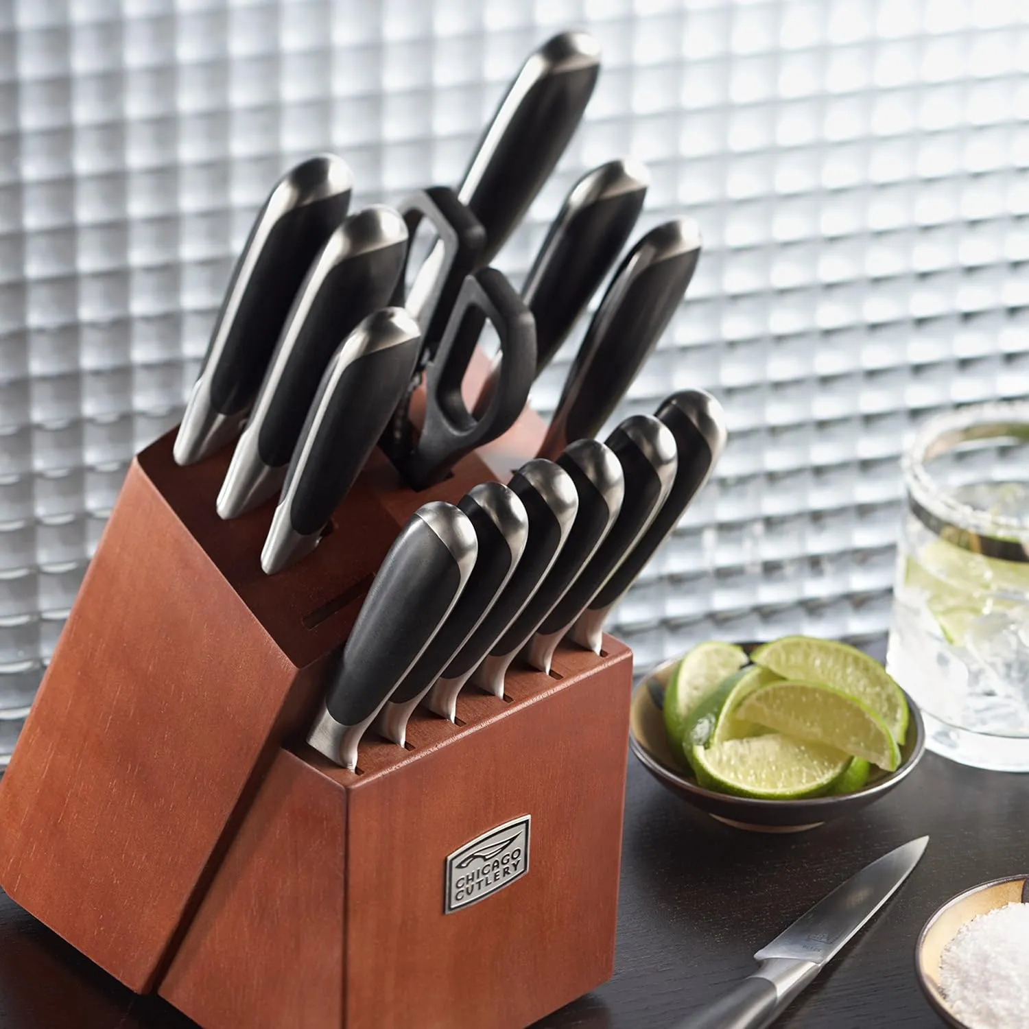 Chicago Cutlery Belden 15 Piece Premium Kitchen Knife Set with Cherry-Stain Block, Stainless Steel Blades to Resist Rust, Stains, and Pitting, Knives Set for Kitchen