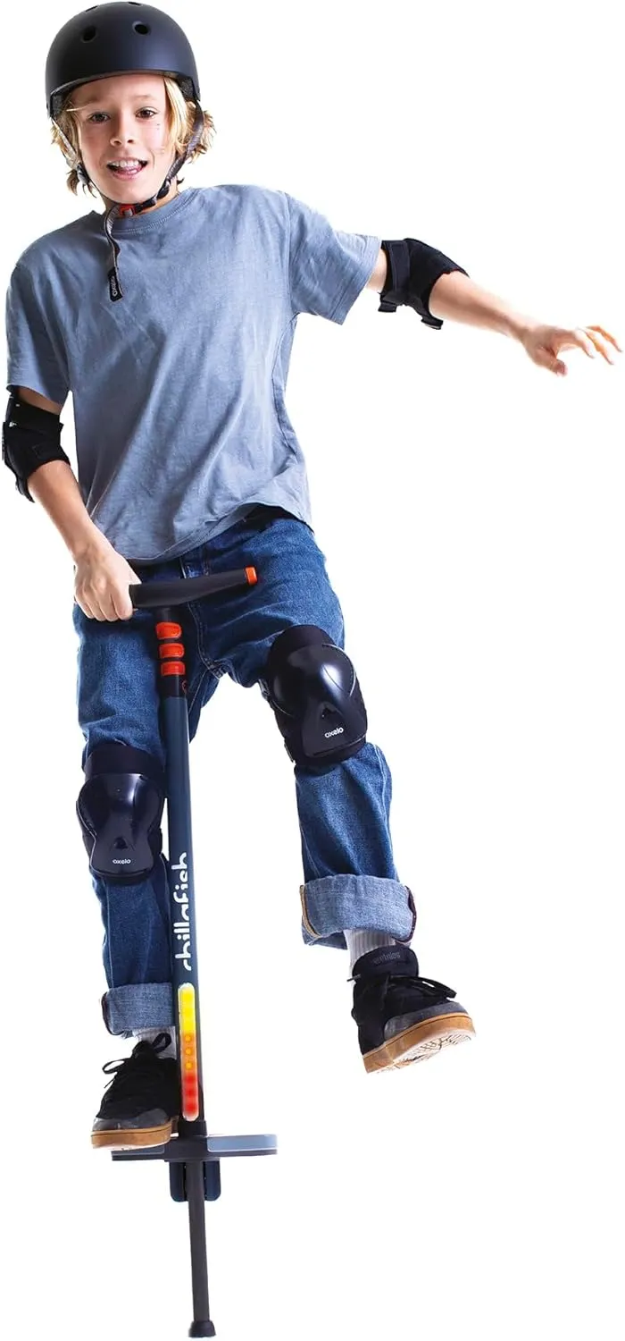 Chillafish Poogi Kids Glow Light-Up Pogo Stick with Centralized Extra Foot Pedal to Balance on One Foot and Versatile Soft-Touch Handgrip for One or Two Hands, Ages 5 , up to 77-lbs., Papaya