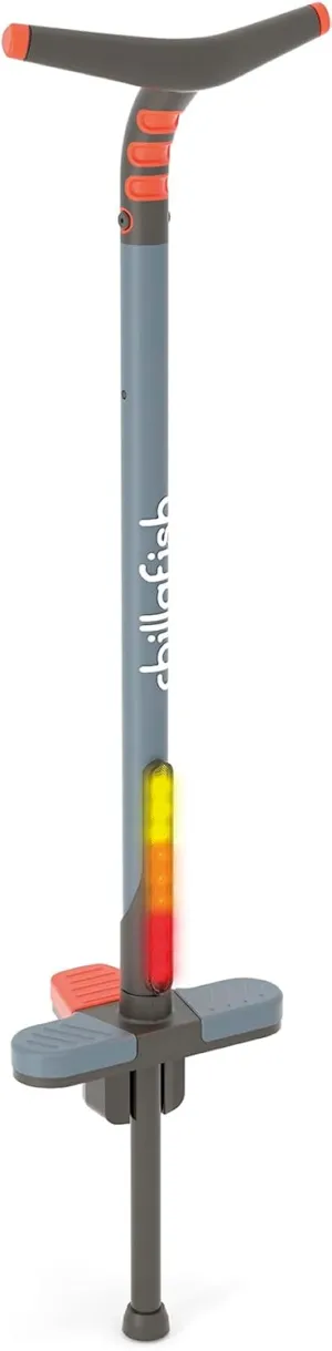 Chillafish Poogi Kids Glow Light-Up Pogo Stick with Centralized Extra Foot Pedal to Balance on One Foot and Versatile Soft-Touch Handgrip for One or Two Hands, Ages 5 , up to 77-lbs., Papaya
