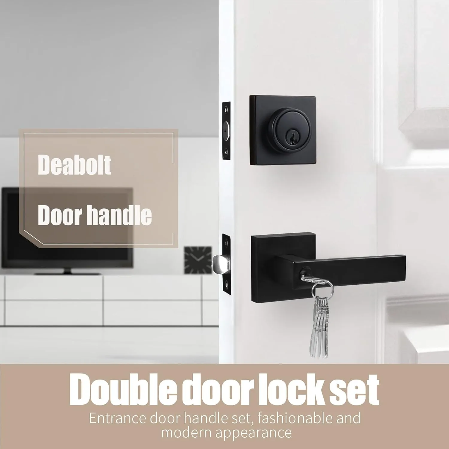 Cielsa Dawn Front Door Lock Set Exterior Door Lock Set,Door Handle with Single Cylinder Deadbolt Lock,Keyed Alike Door Locks for Front Door(Matte Black,1Pack Set)