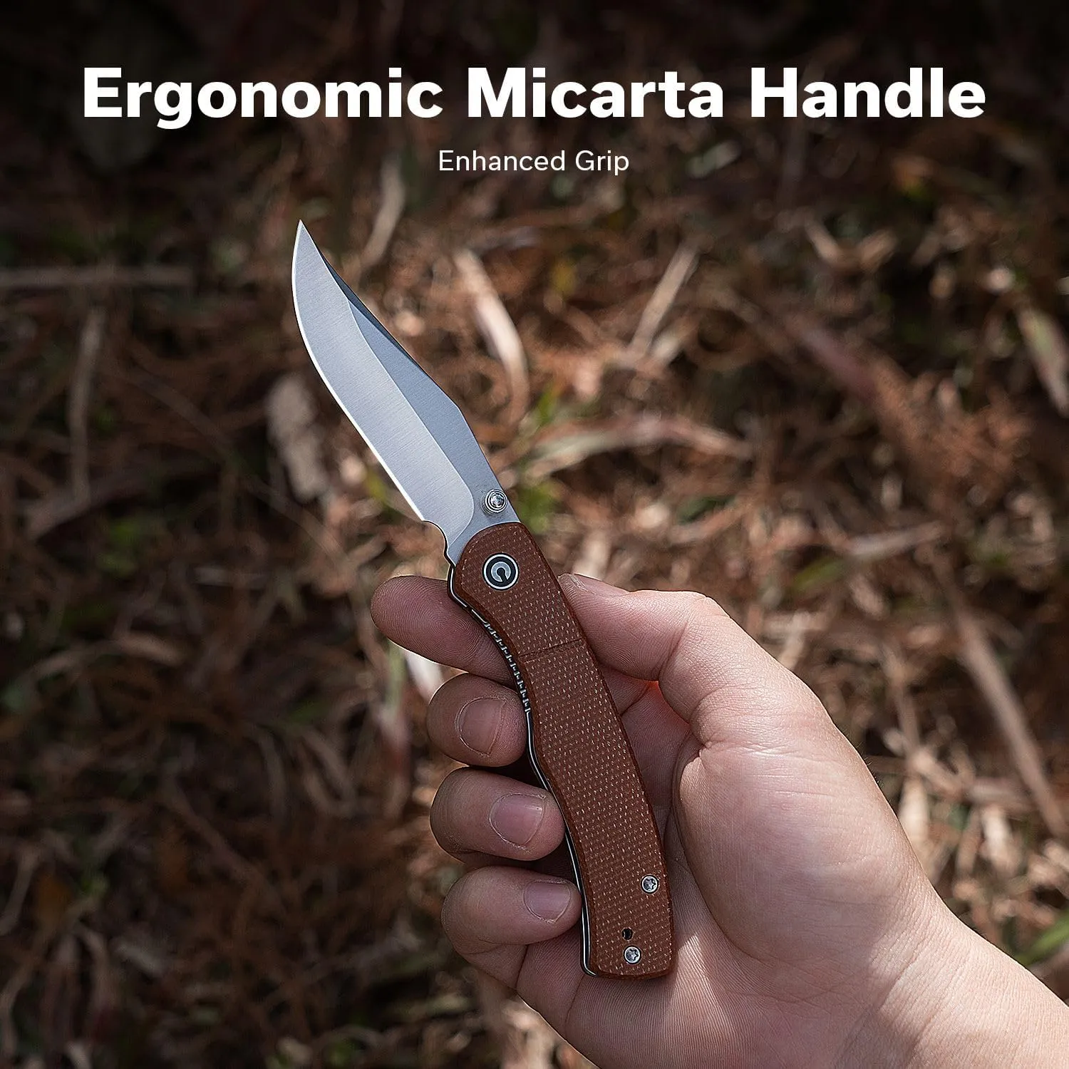 CIVIVI Clingman EDC Pocket Folding Knife with Titanium Reversible Clip, 2.99" Nitro-V Blade Micarta Handle Liner Lock Knife, Gift for Men Women C23065-3 (Brown)