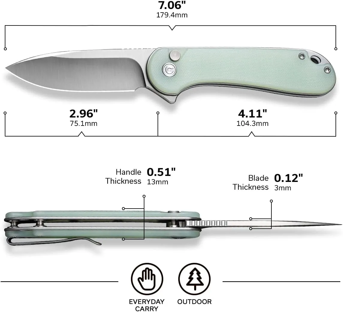CIVIVI Elementum II Pocket Folding Knife, 2.96" Nitro-V Steel Blade G10 Handle Utility Knife with Deep Carry Pocket Clip for Camping Hiking Hunting C18062P-2