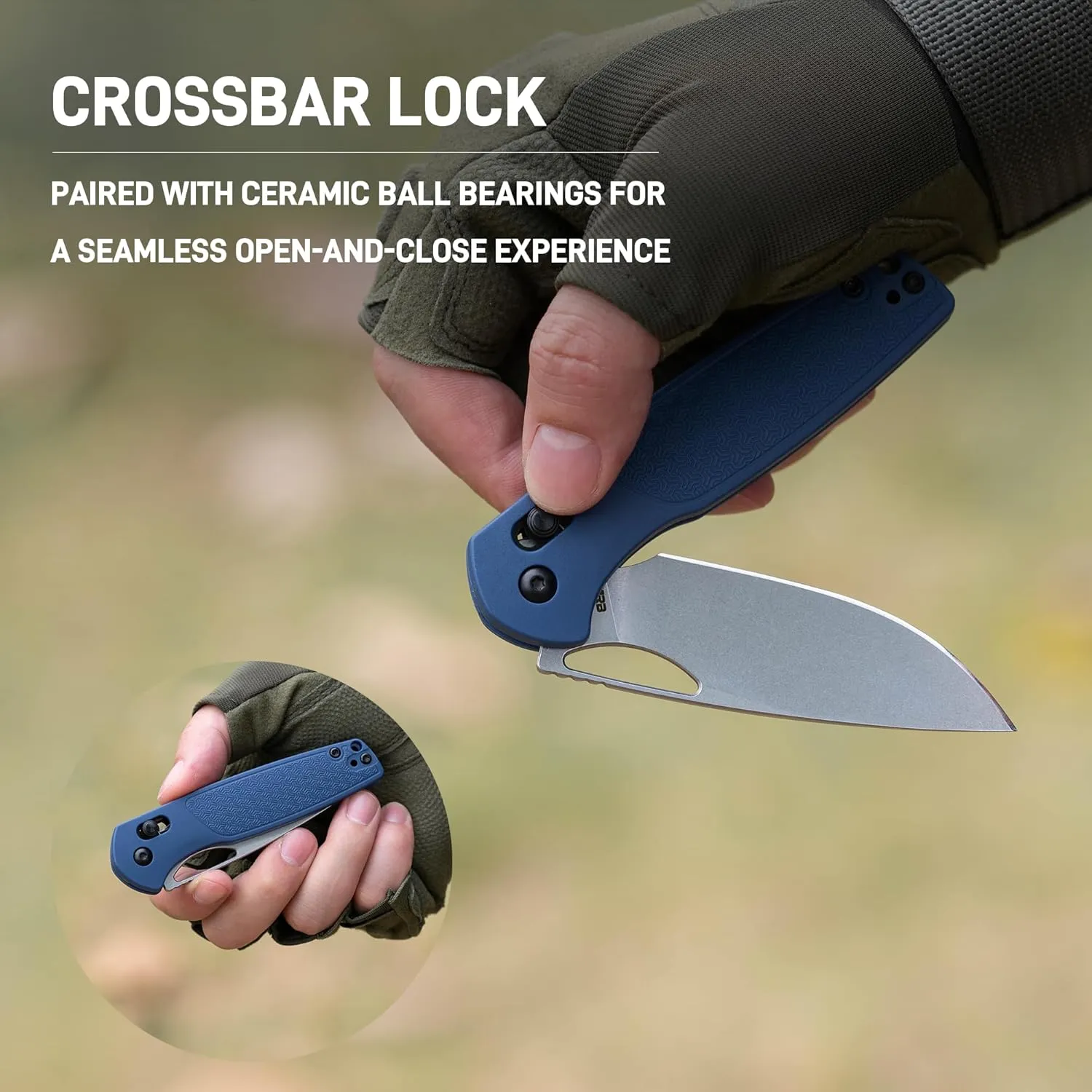 CJRB Acacia Folding Knife, 3.21'' AR-RPM9 Steel Blade Pocket Knife with Clip for Men Women, Sharp Crossbar Lock EDC Knife for Camping Survival Hiking J1952 Blue Stonewash