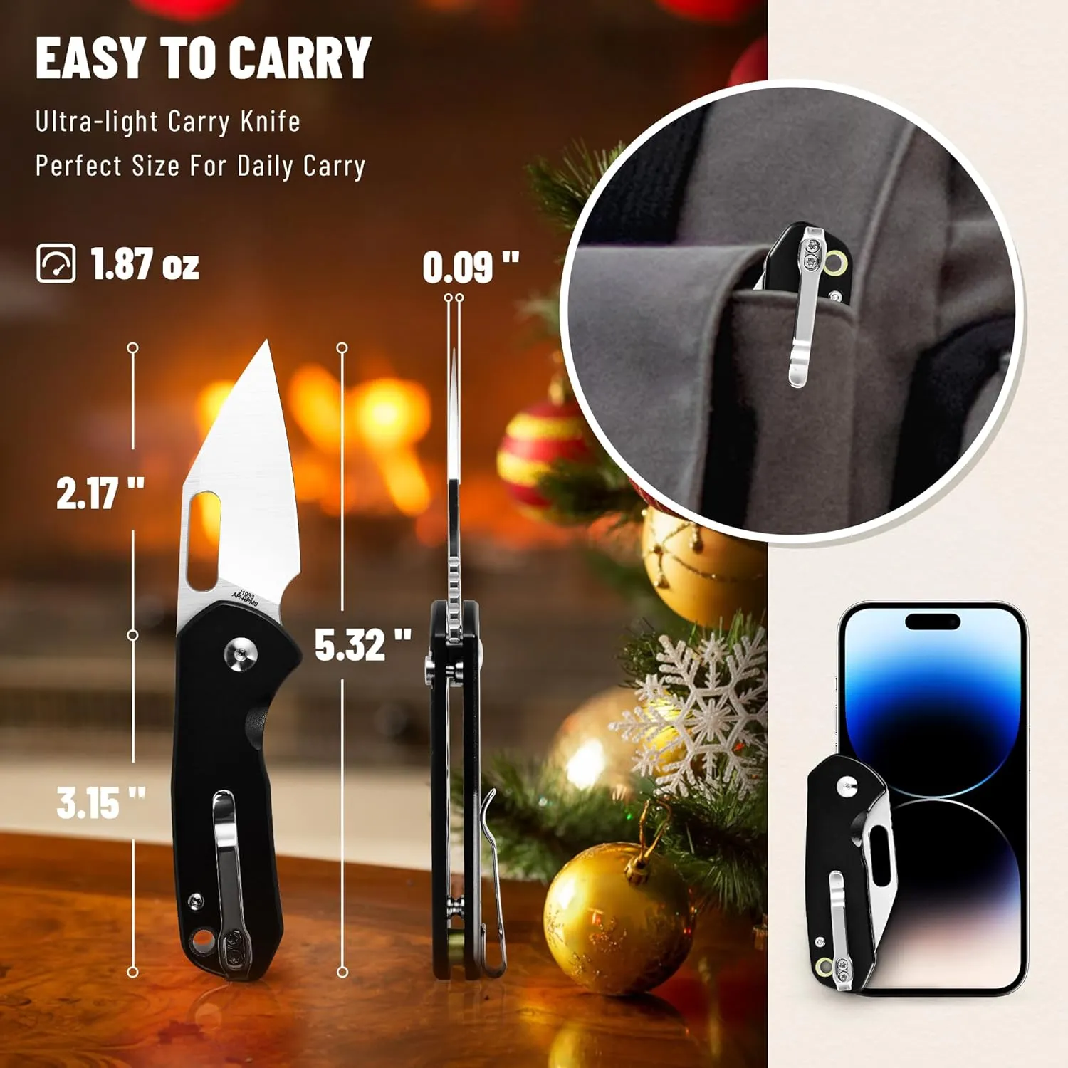 CJRB CUTLERY Mini Pyrite(J1933) Folding Pocket Knife,2.17" AR-RPM9 Steel Blade and Black Handle Small EDC Knife with Pocket Clip for Work Outdoor Hiking Camping