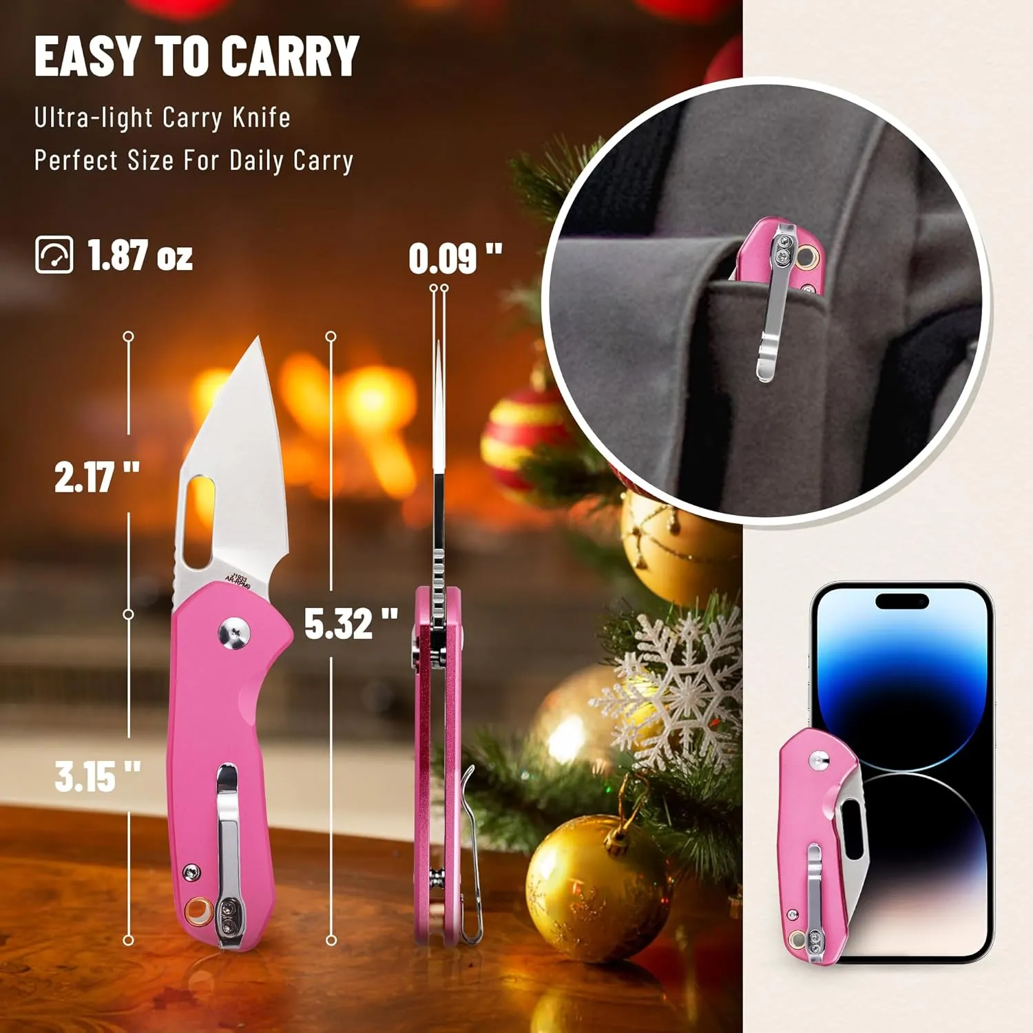 CJRB CUTLERY Mini Pyrite(J1933) Folding Pocket Knife,2.17" AR-RPM9 Steel Blade and Pink Handle Small EDC Knife with Pocket Clip for Work Outdoor Hiking Camping