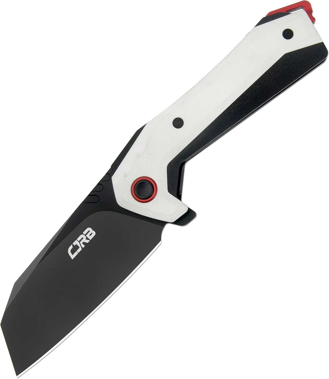 CJRB Tigris Pocket Knife, Folding Knife with AR-RPM9 Powder Steel Black PVD Blade Black & White G10 Handle for EDC Camping Hunting (J1919)