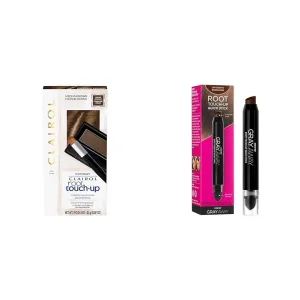 Clairol Root Touch-Up Temporary Concealing Powder, Medium Brown Hair Color, 0.07 Ounce (Pack of 1) & EVERPRO Gray Away Root Touchup Quick Stick, Light Brown, 0.1 Oz