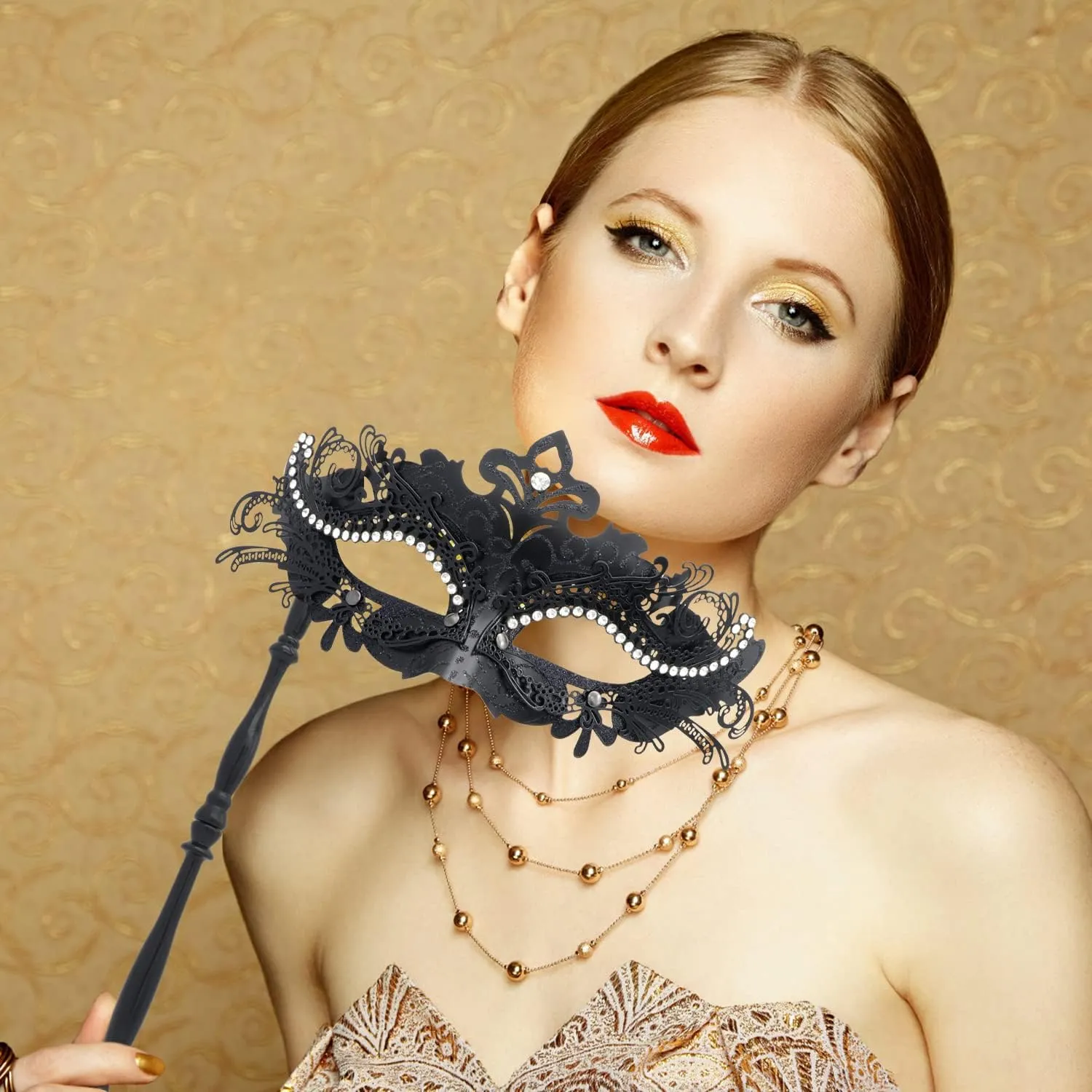 Coddsmz Masquerade Mask with Stick Venetian Mask Mardi Gras Decorations for Womens Halloween Costume Mask