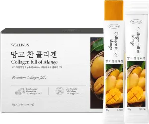 Collagen Jelly Stick, Marine Collagen, Fast Absorbing, Snack, Ultra-Low Weight Molecular Marine Collagen, HACCP Certified, 22.05 oz/Pack of 25 (Pack of 25, Mango)