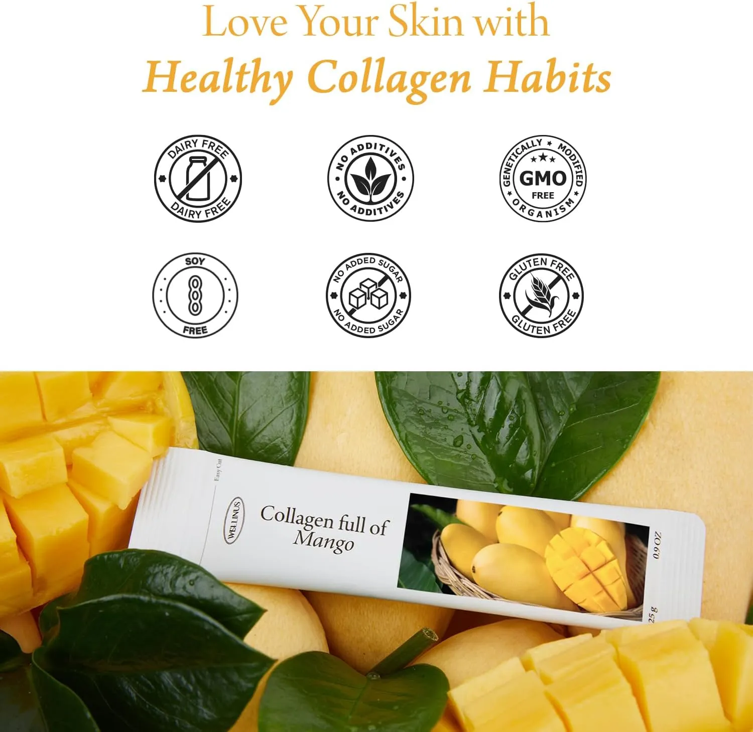 Collagen Jelly Stick, Marine Collagen, Fast Absorbing, Snack, Ultra-Low Weight Molecular Marine Collagen, HACCP Certified, 22.05 oz/Pack of 25 (Pack of 25, Mango)