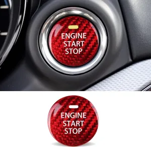 Compatible with Mazda 3 6 CX-3 CX-5 CX-9 MX-5 Miata Accessories Real Carbon Fiber Sporty Car Keyless Engine Start Stop Push Button Cover Trim Sticker -Red