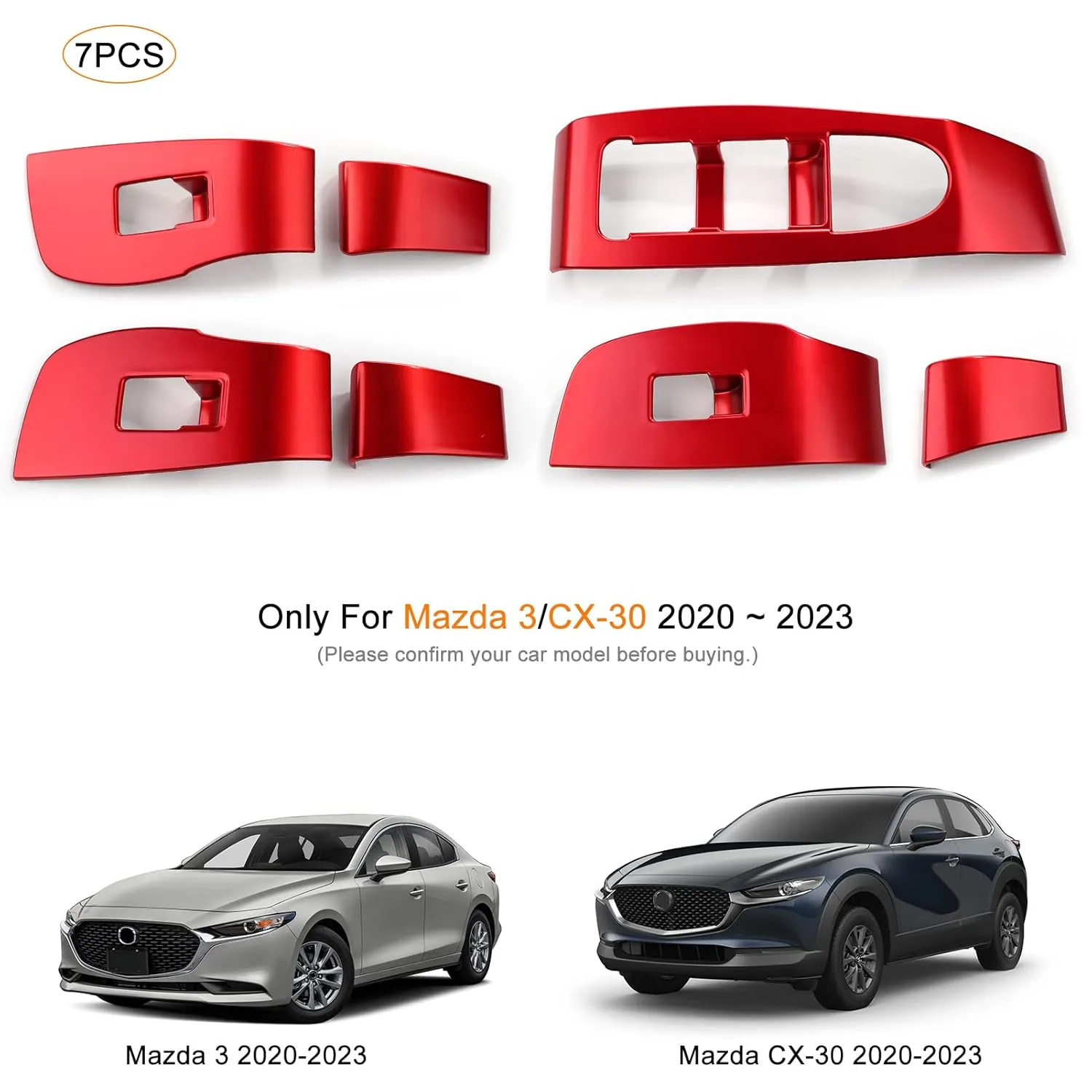 Compatible with Mazda 3 CX-30 2025 2024 2023 2022 2021 2020 Accessories Sporty Car Center Console Armrest Window Lift Down Control Panel Door Lock Switch Cover Trim -Red