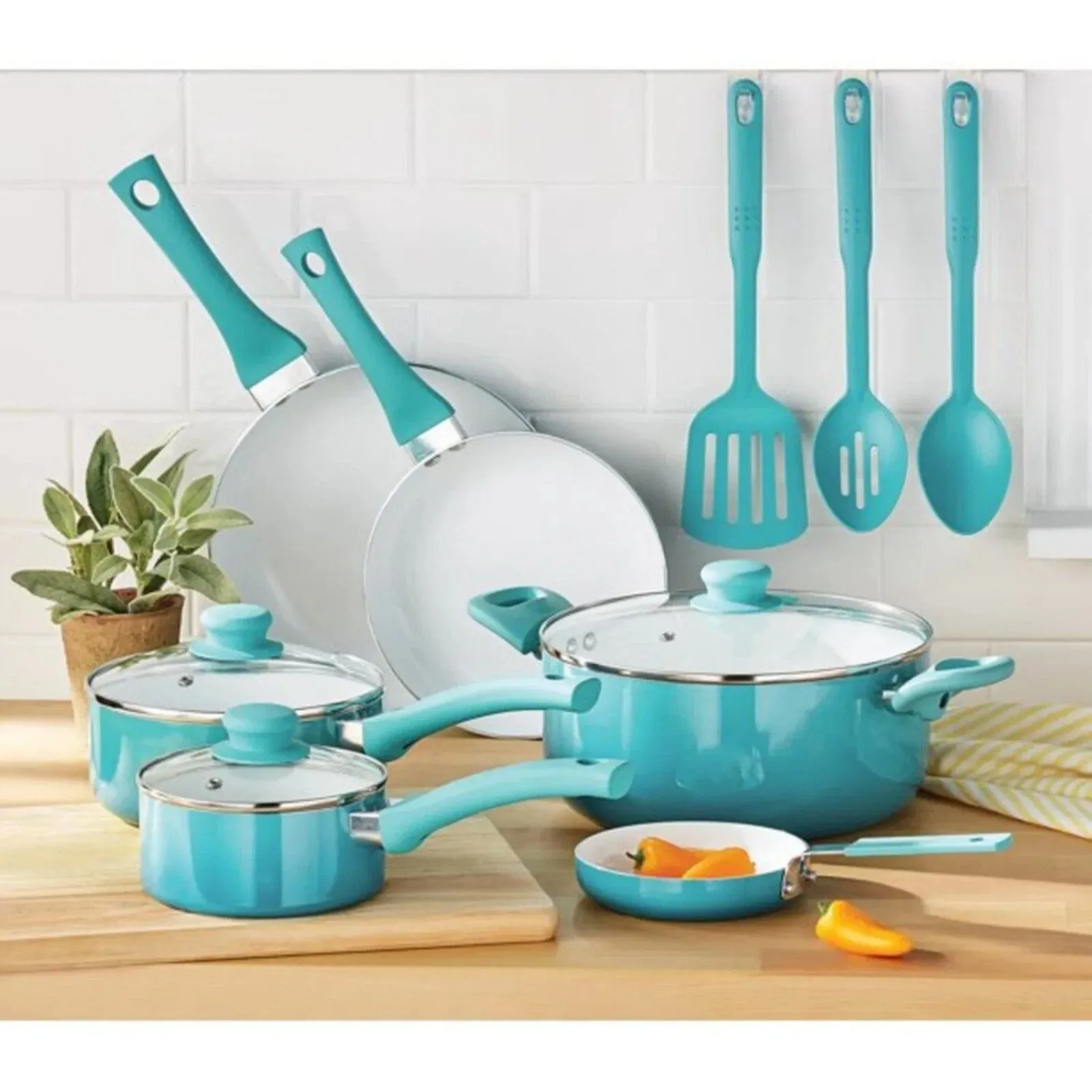 Complete catalog Set, First-time buyer discount Ceramic Cookware 12 Hand Piece LunaLulink Teal Nonstick Wash Ombre, Only