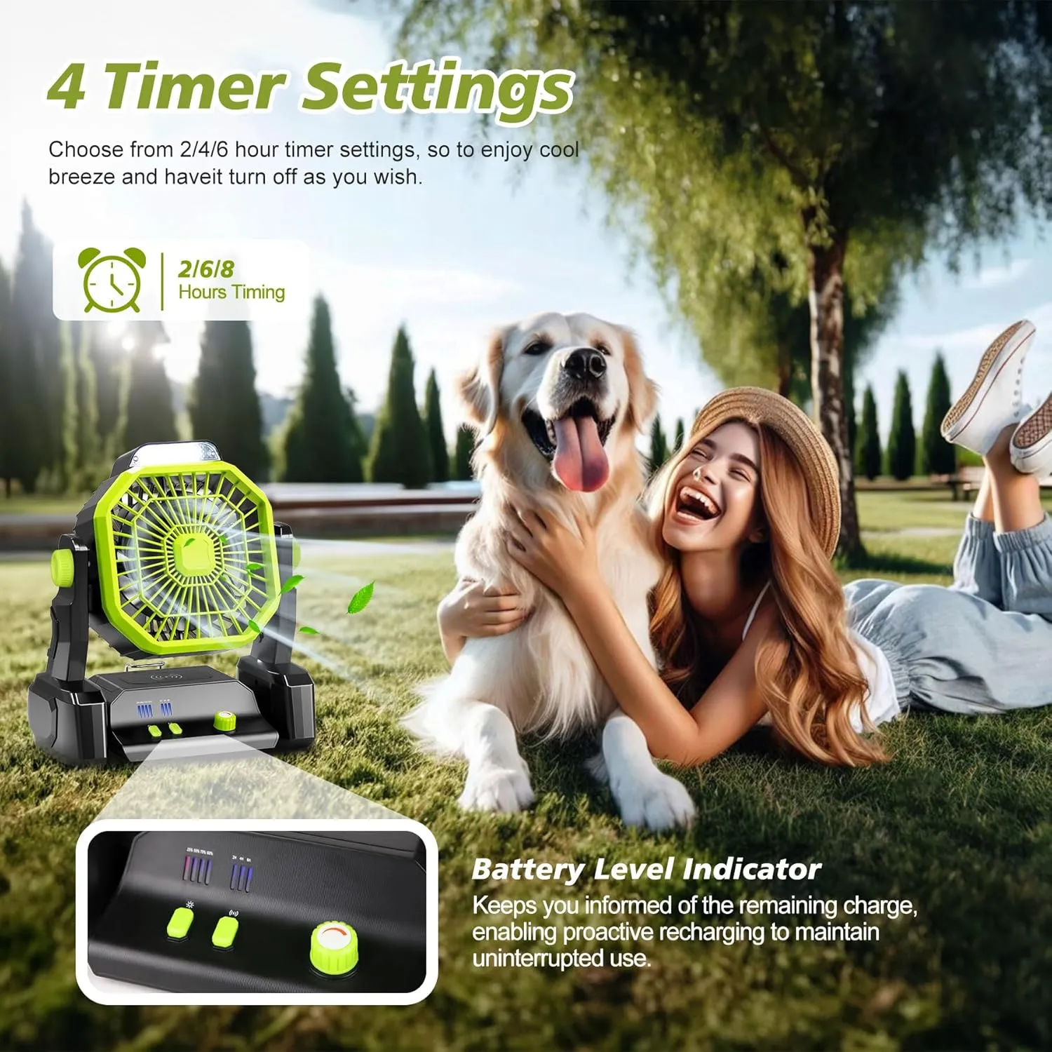 CONBOLA Portable Rechargeable Camping Tent Fan, LED Lantern, 20000mAh Battery - Operated Outdoor Fan with Hook, 270° Rotation, Small Quiet USB Cooling for Travel, Fishing
