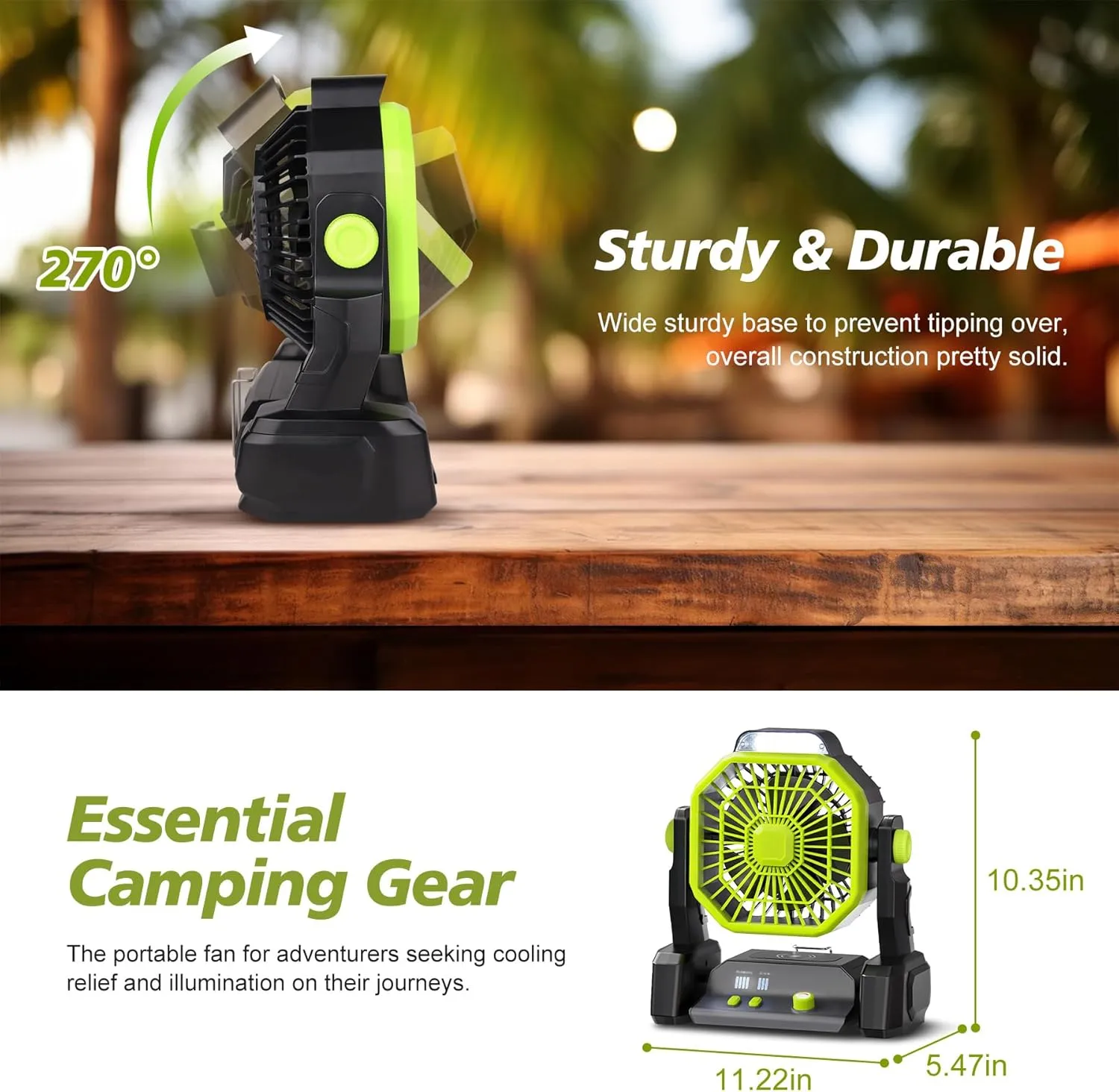 CONBOLA Portable Rechargeable Camping Tent Fan, LED Lantern, 20000mAh Battery - Operated Outdoor Fan with Hook, 270° Rotation, Small Quiet USB Cooling for Travel, Fishing