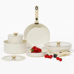 COOKER KING Pots and Pans Set Non Stick, Ceramic Cookware Set, Induction Pans Set with Removable Handle, RV Cookware Set with Detachable handle, Stackable Space Saving Pots Set, Oven/Fridge Safe