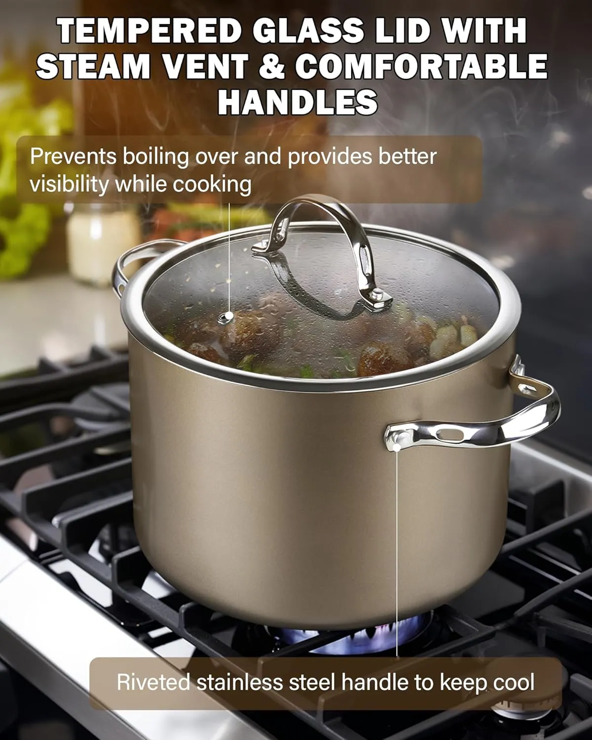 Cooks Standard 8-Piece Kitchen Cookware Set, Hard Anodized Ceramic Nonstick Induction Pots and Pans Includes Saucepans, Stockpot with Lids, Frying Pans, Bronze