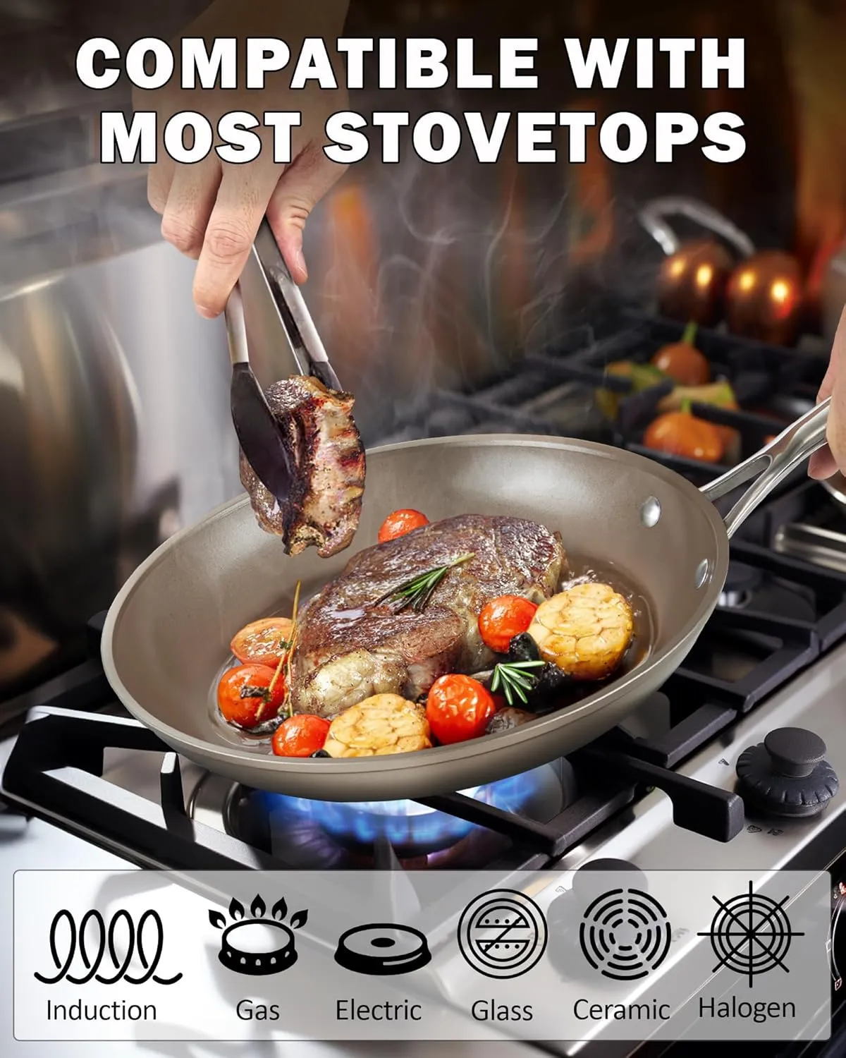 Cooks Standard 8-Piece Kitchen Cookware Set, Hard Anodized Ceramic Nonstick Induction Pots and Pans Includes Saucepans, Stockpot with Lids, Frying Pans, Bronze