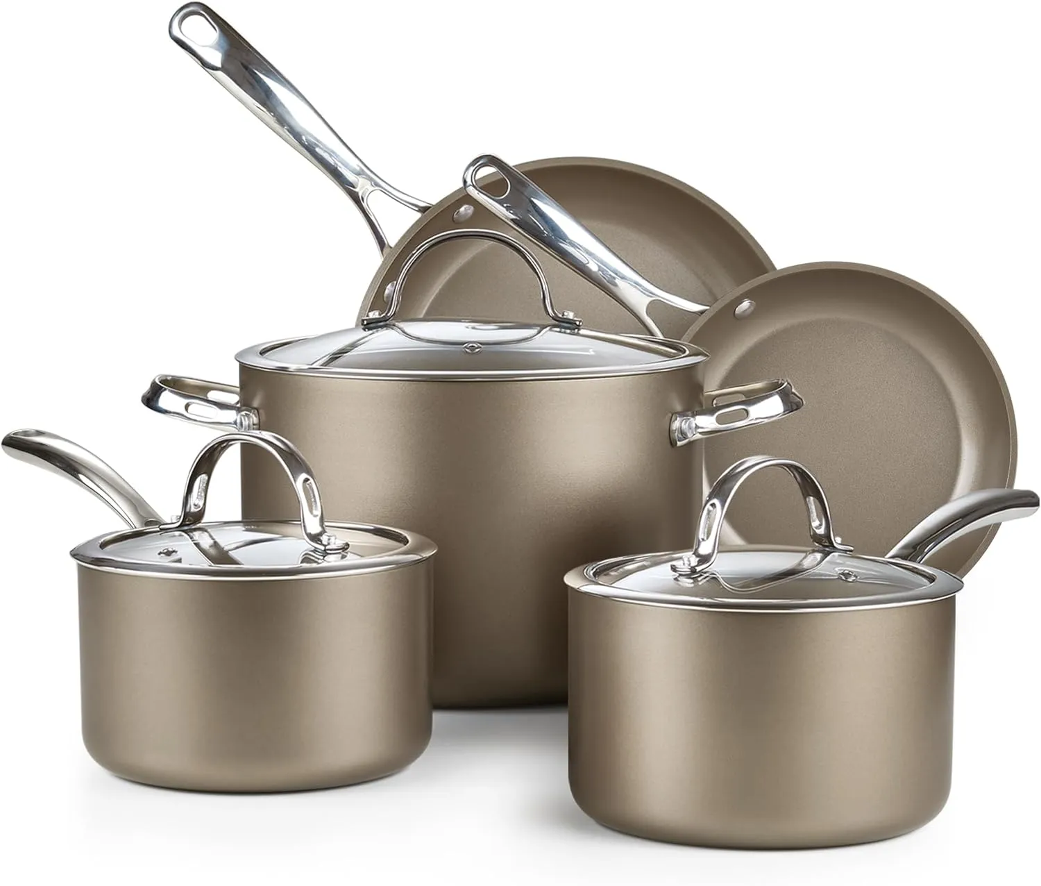 Cooks Standard 8-Piece Kitchen Cookware Set, Hard Anodized Ceramic Nonstick Induction Pots and Pans Includes Saucepans, Stockpot with Lids, Frying Pans, Bronze
