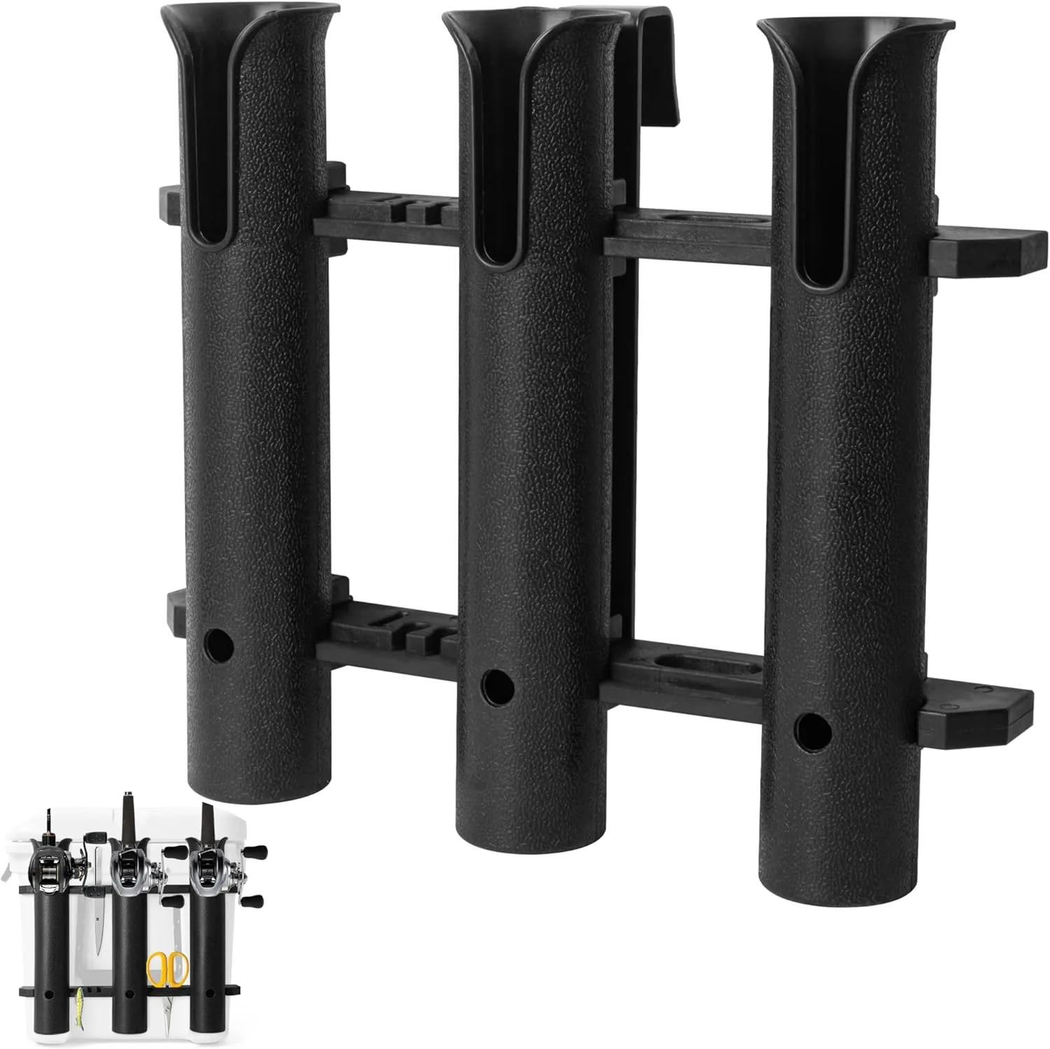 Cooler Fishing Rod Holder, Wall Mounted Fishing Pole Holder, 3 Link Fishing Rod Rack Compatible with YETI Coolers and for RTIC Coolers, Cooler Accessory, Medium, Black