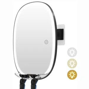 COSMIRROR Lighted Shower Mirror Fogless for Shaving with Light, 3-Color Dimmable Lights, 360° Rotation, Two Razor Holders No-Drilling Wall-Mounted Anti-Fog Bathroom Shower Mirror (Dark Black)
