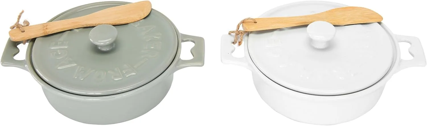 Creative Co-Op Brie Bakers with Lids & Wood Spreaders (Set of 2 Colors)