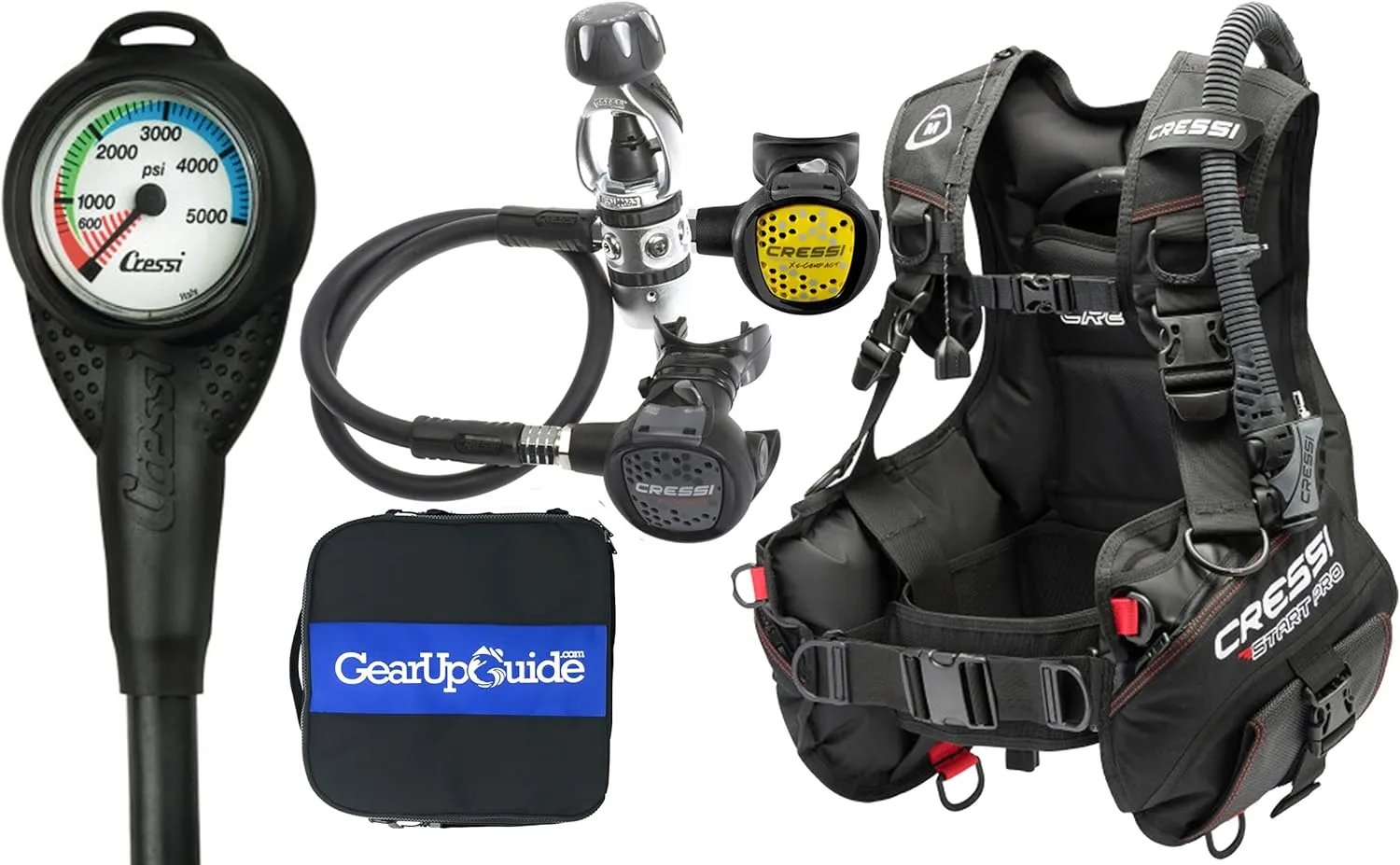 CRESSI Start Scuba Diving Gear Package Complete with Start 2.0 BCD - Mini SPG Gauge - AC2 Compact Regulator Set Fully Assembled, X-Large