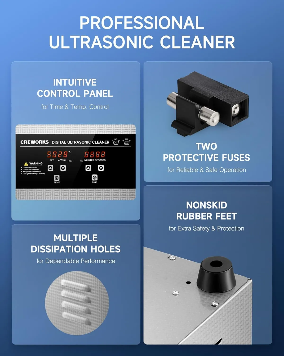 CREWORKS 360W 15L Stainless Steel Cleaning Machine, 4 gal Ultrasound Cleaner with Heater and Timer, Digital Sonic Cleaning Machine for Professional Jewelry Tool Watch Glasses Retainer Parts Cleaning