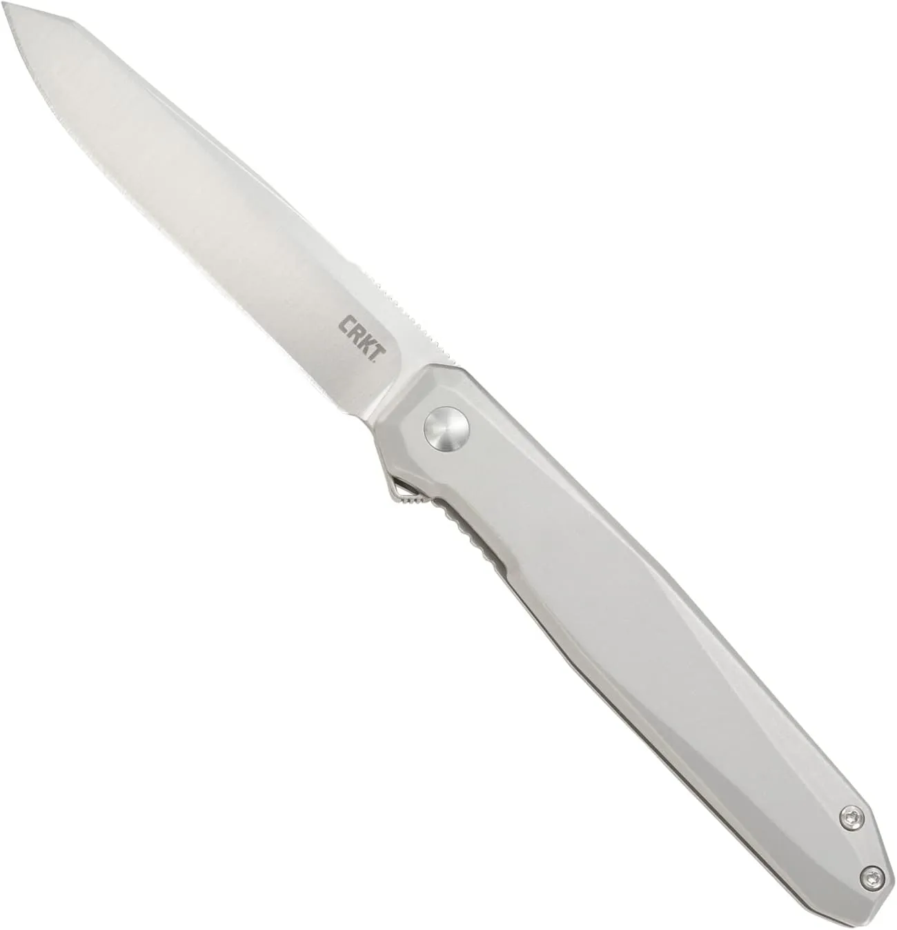 CRKT Facet EDC Folding Knife: Everyday Carry Assisted Open, D2 Satin Blade, Frame Lock, Stainless Steel Handle with Deep Carry Pocket Clip K230XXP, Silver